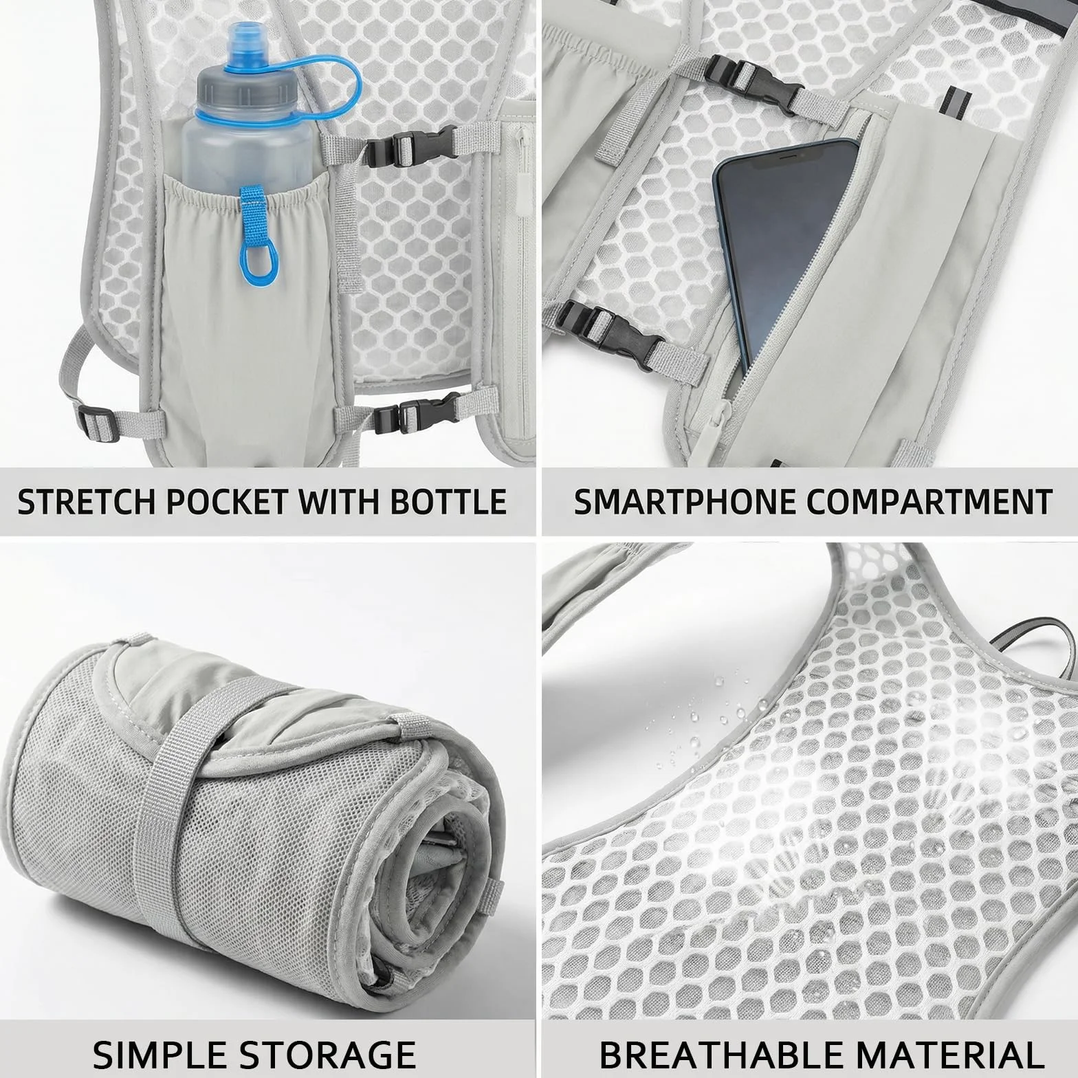 Chaleco de Hidratación para Running Mochila Trail Ultraligera con Bolsillo para Móvil y Correas Reflectantes