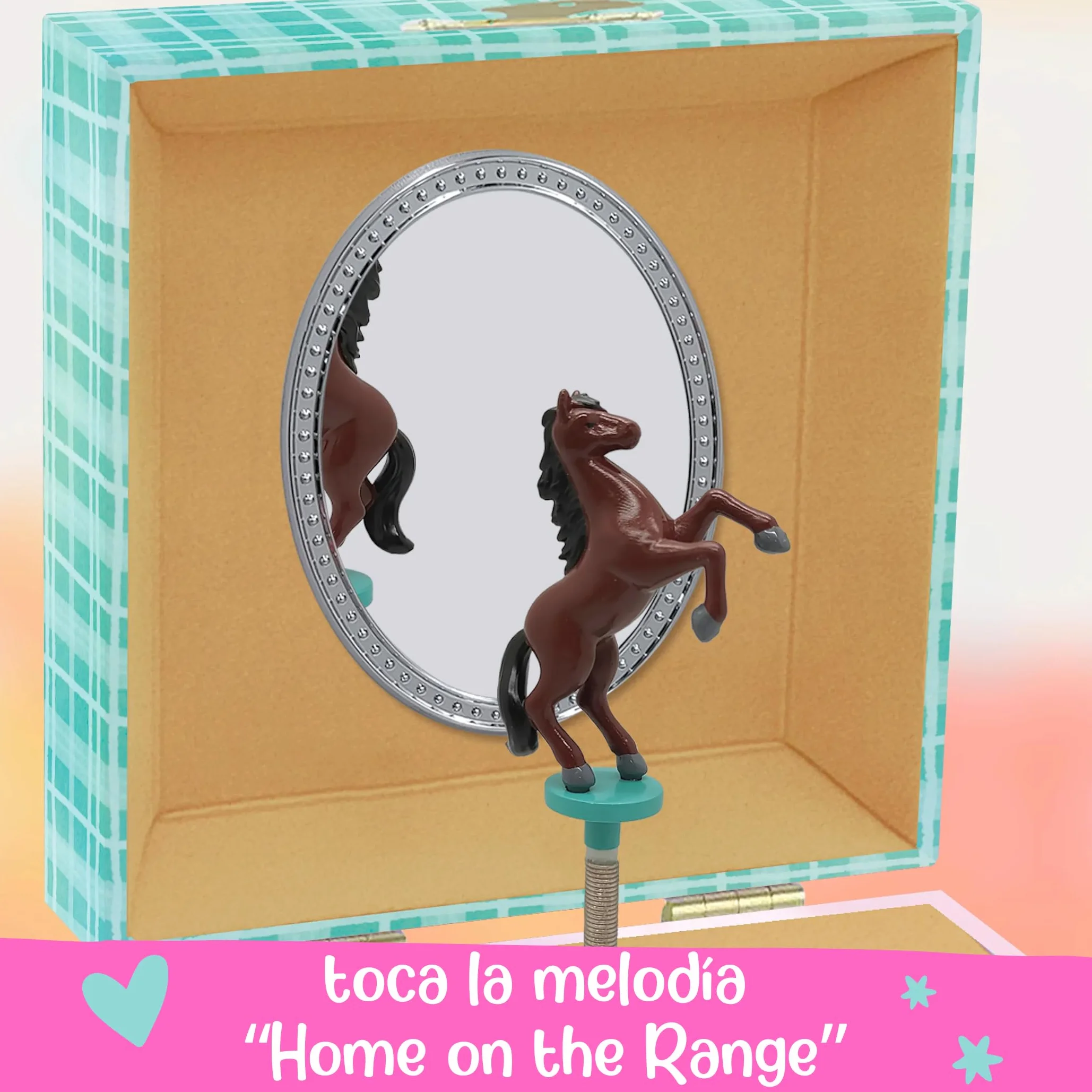 Giggle & Honey Joyero Musical para Niñas con Espejo y Cajón - Caja de Música Infantil Caballo