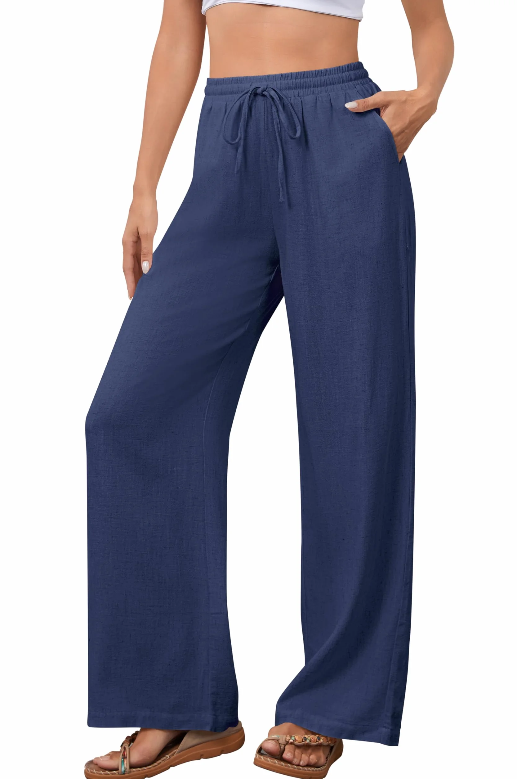 Pantalones de Algodón para Mujer con Cintura Elástica y Pierna Ancha