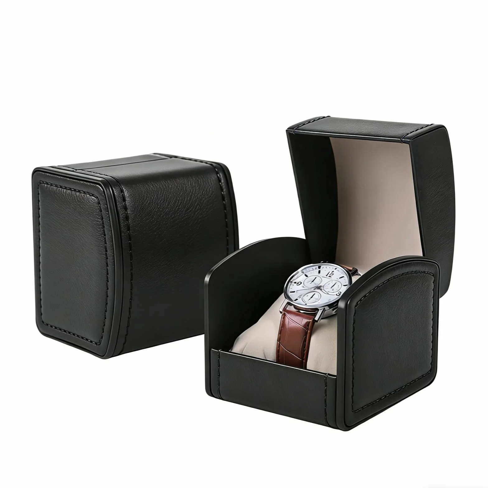 Organizador de Relojes Caja de Cuero PU para Viaje Estuche de Visualización Negro