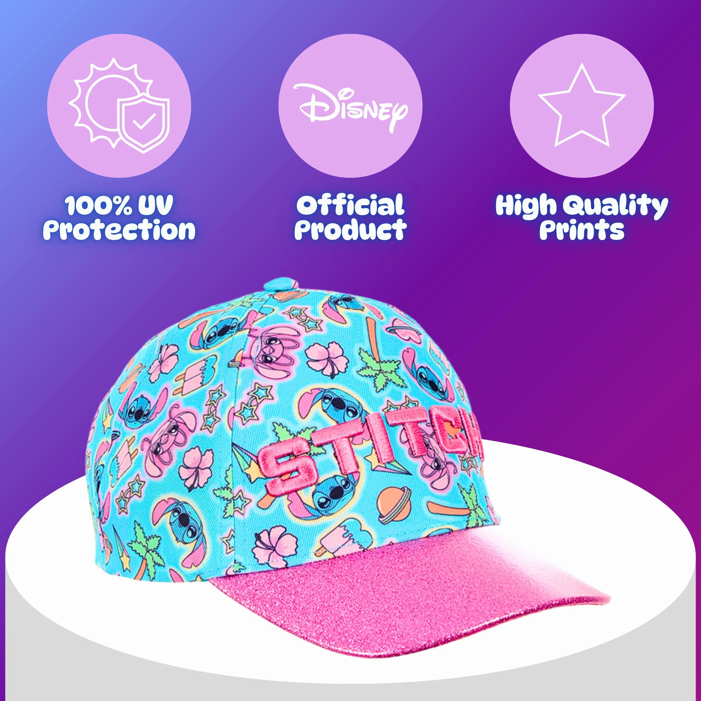 Disney Stitch Gorra de Béisbol Purpurina 3D Tropical para Niñas