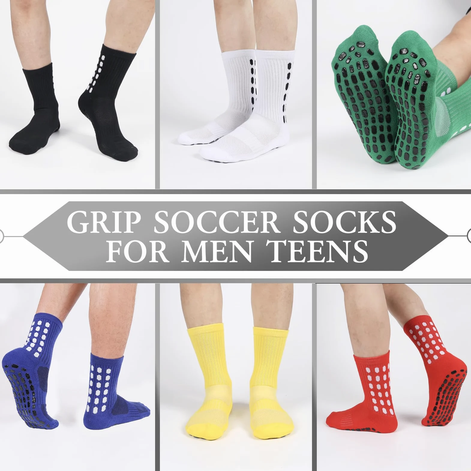 Barrlves 6 pares de calcetines de fútbol antideslizantes coloridos para deportes, fútbol, baloncesto, hospital, yoga, para hombres y mujeres