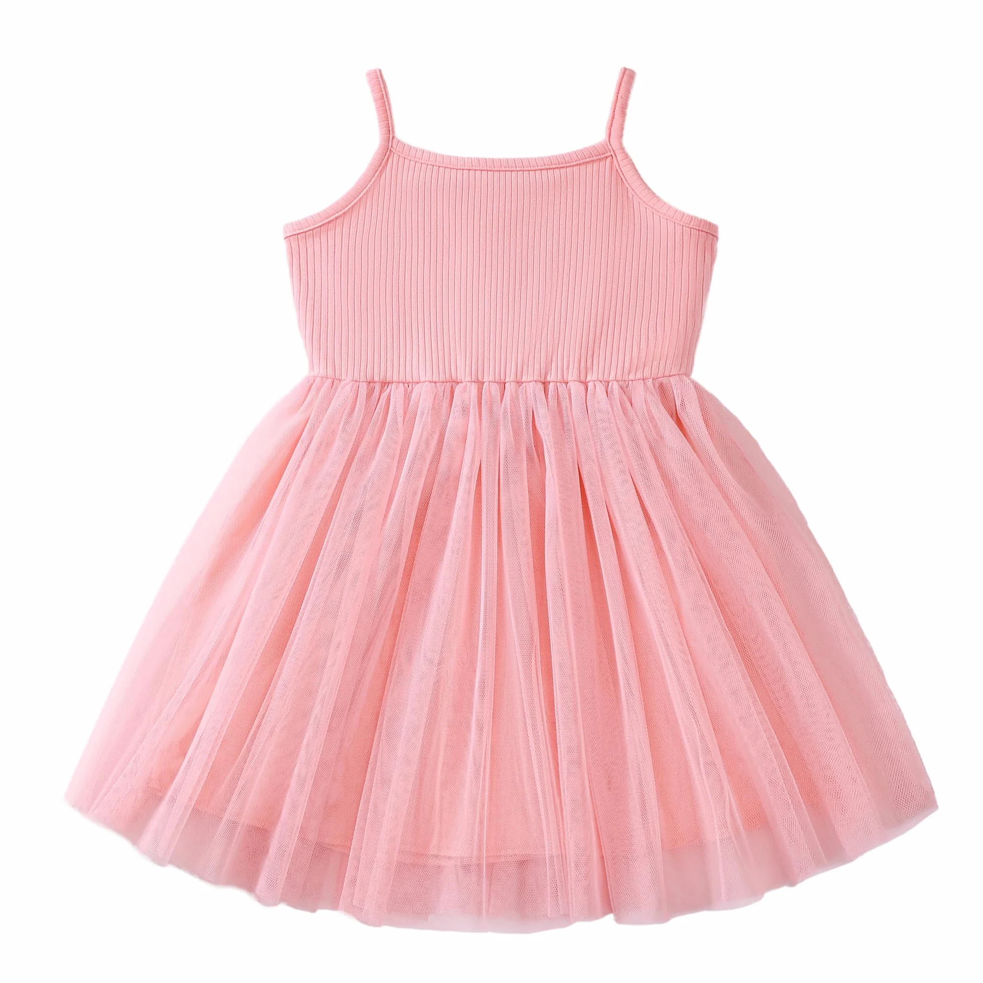 Vestido Tul para Niña Sin Mangas Algodón Verano Vestidos Tirantes A-Line Tutú Casual Elegante Ropa Princesa Fiesta Ceremonia 2-7 Años Negro/Rosa