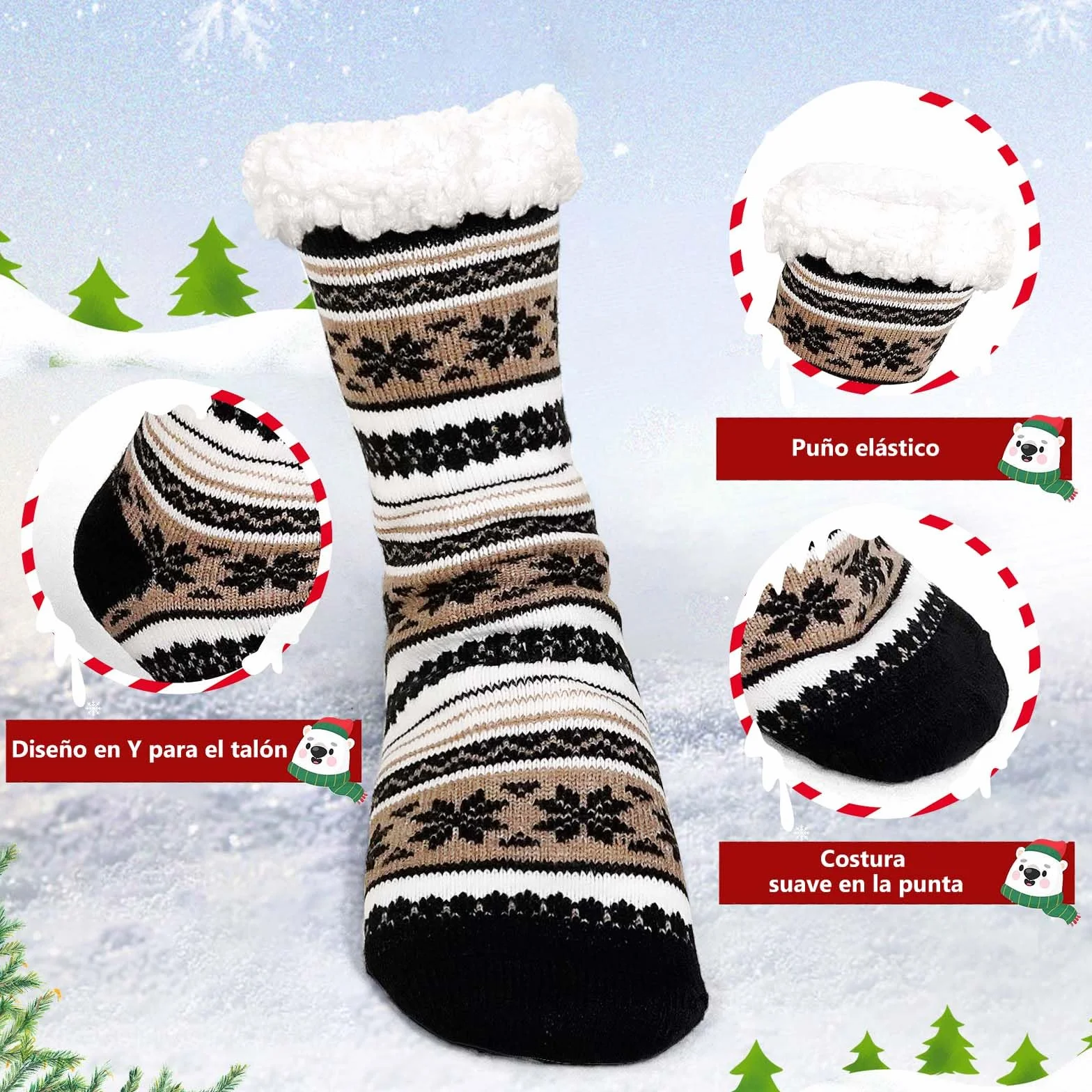 LOFIR Men's Fluffy Slipper Socks Thick Thermal Warm Winter Non-Slip Fuzzy Fleece Lined Soft Grip Cosy Novelty Stocking Christmas Gifts Bed Home 1 Pair Size 6-11