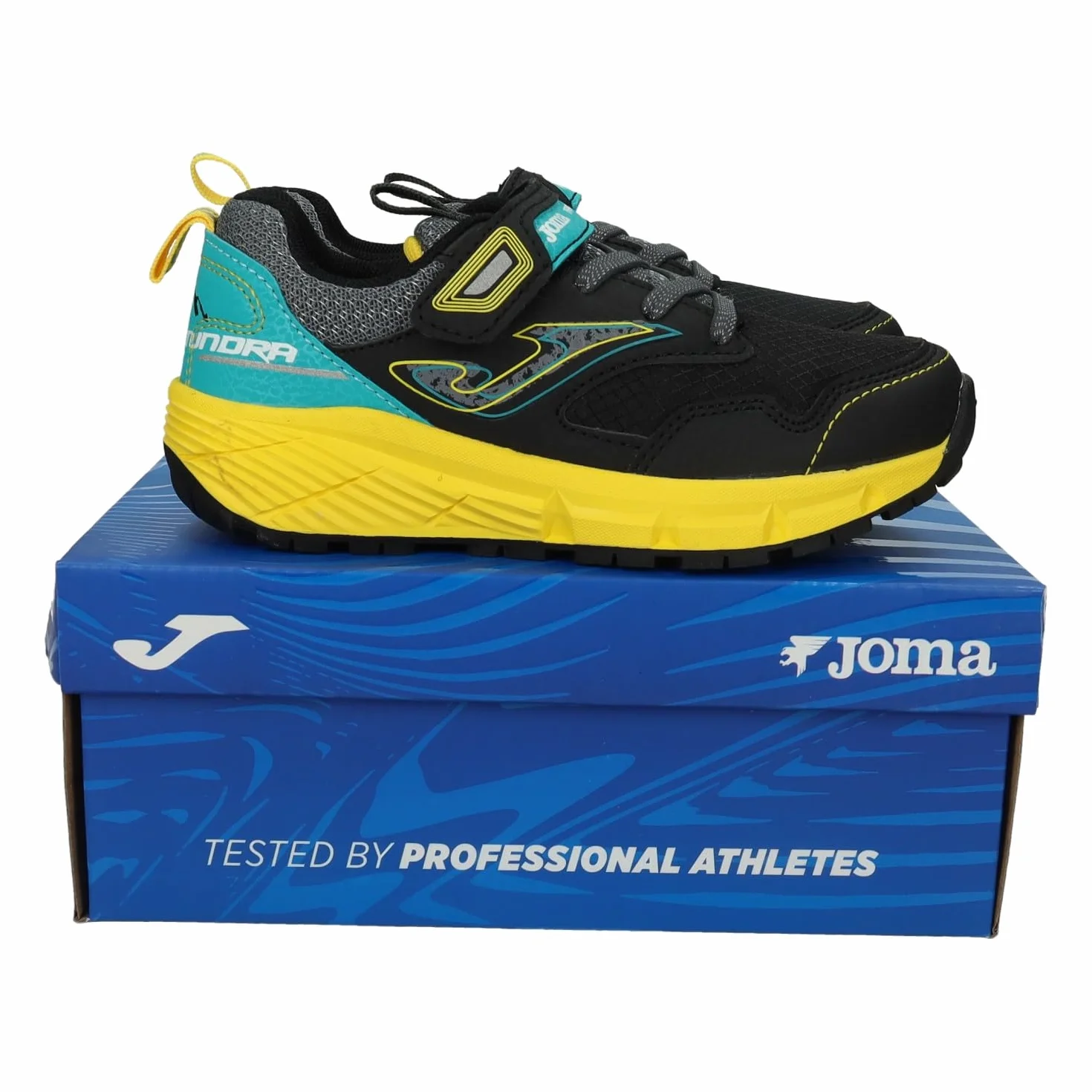Joma JTUNS2501V Zapatillas Trail niño Tundra Cierre Adhesivo Cordones elásticos Negro Amarillo