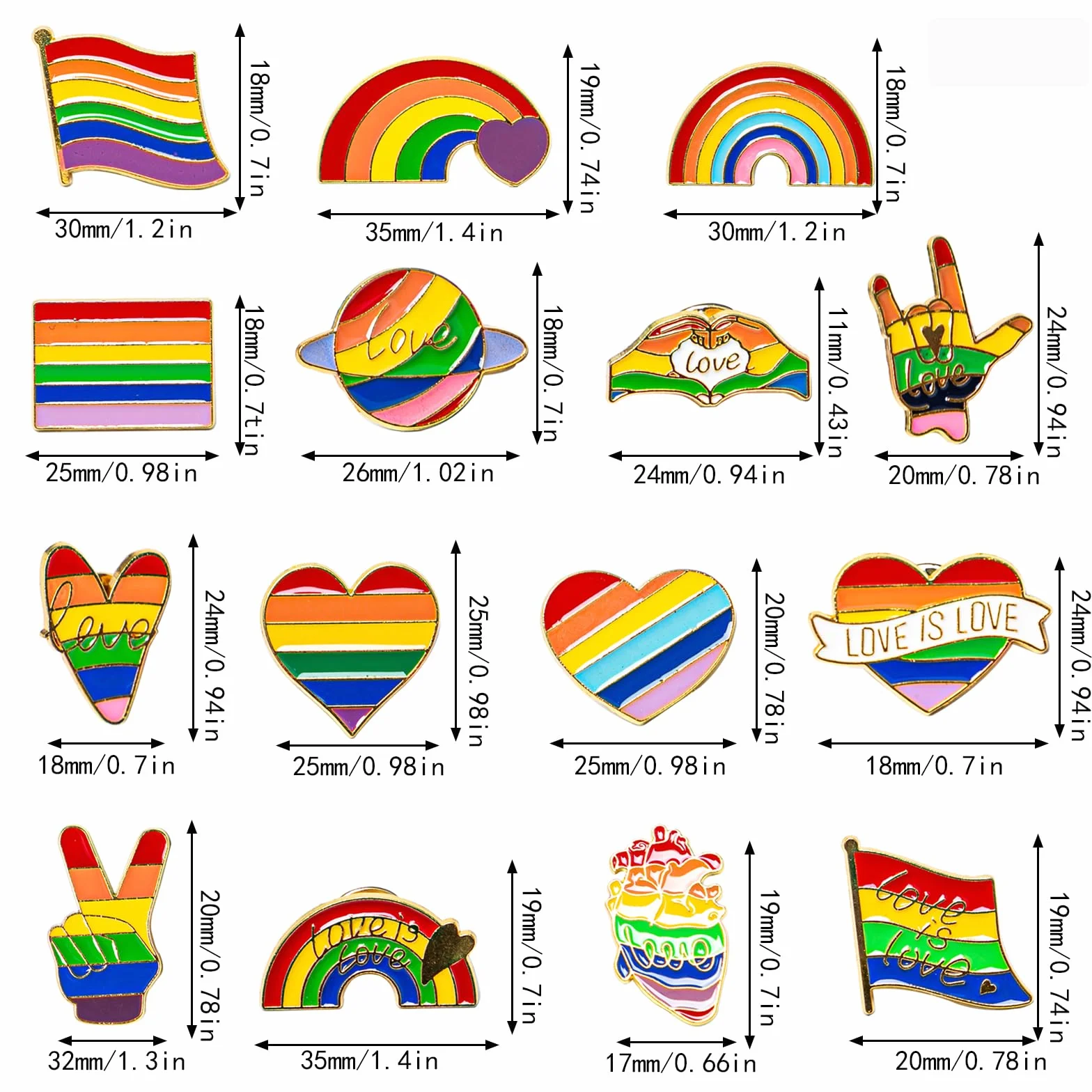 Broche Arcoíris 15 Piezas Pin Arcoiris Metal Broches LGBT Rainbow Esmalte Pines Esmaltados Coloridos para Ropa Bolsa Mochilas