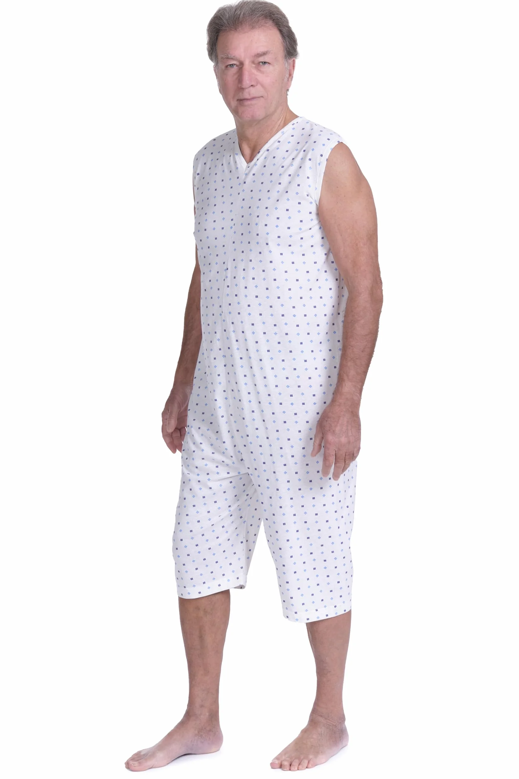 FERRUCCI COMFORT Pijama sanitario sin mangas 100% algodón con cremallera dorso para ancianos incontinencia Alzheimer