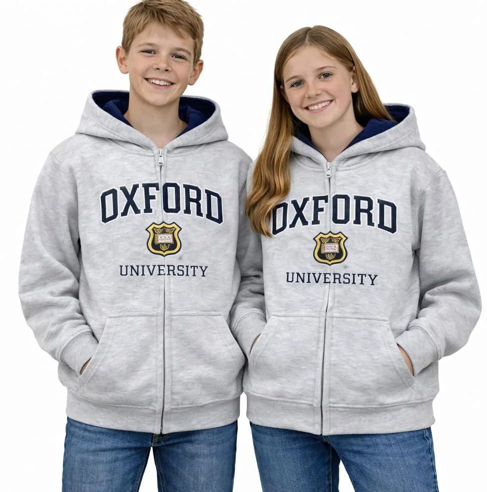 Oxford University OU129 - Sudadera con capucha y cremallera para niños, color gris