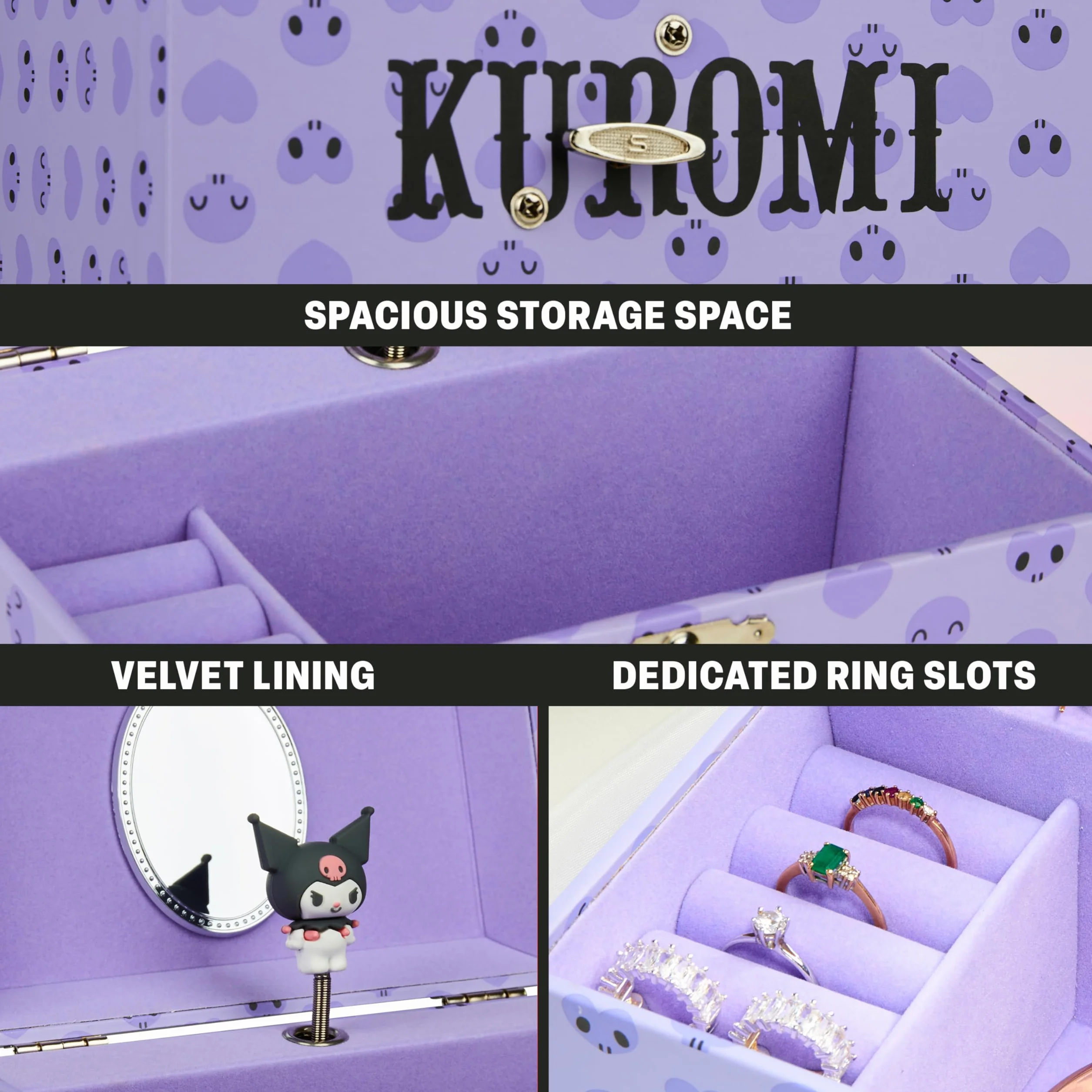 Hello Kitty Sanrio Kuromi Musical Joyero Caja Decorativa con Figura Giratoria Regalo Niña Morada