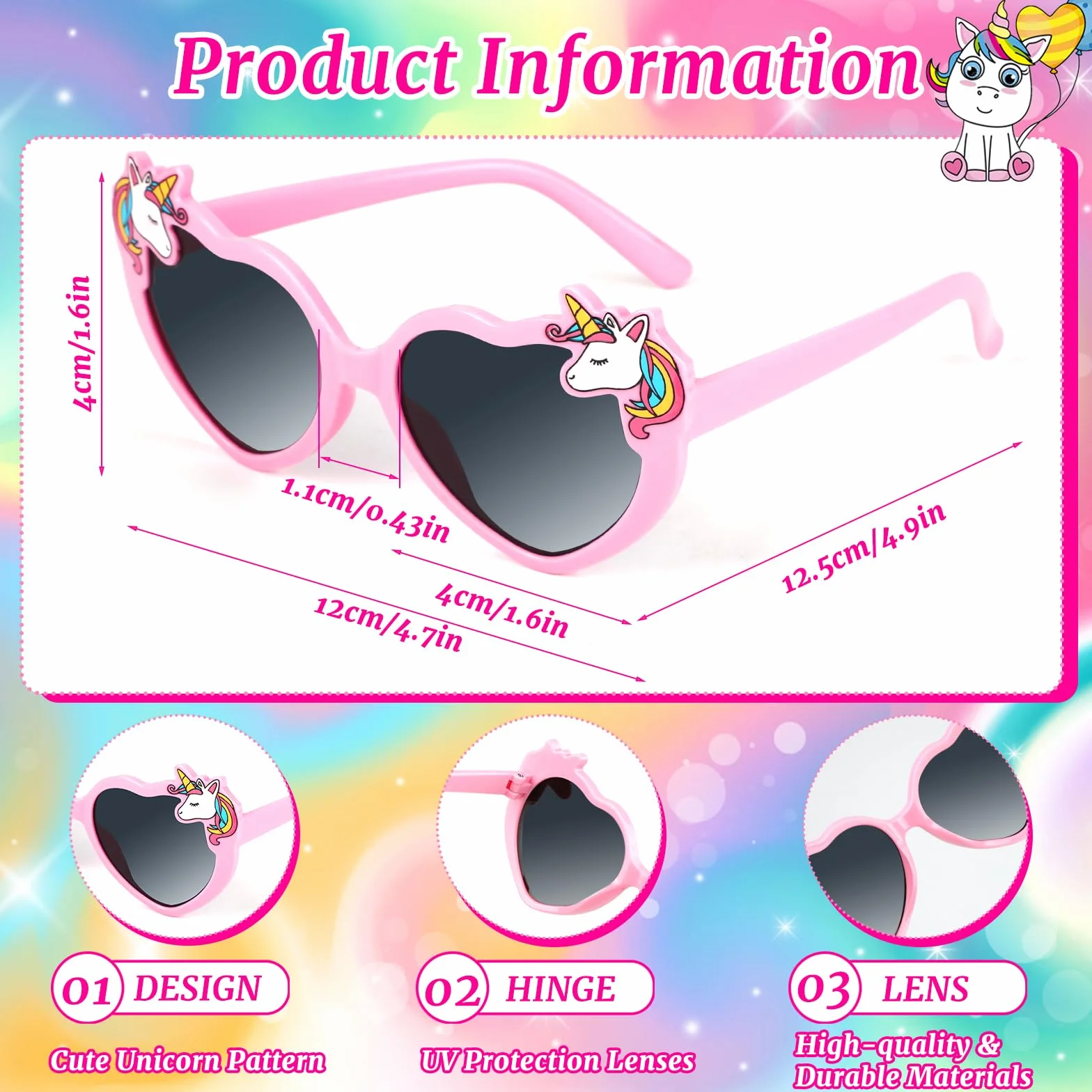 Gorra de Béisbol Unicornio para Niñas con Gafas de Sol Polarizadas Ajustable