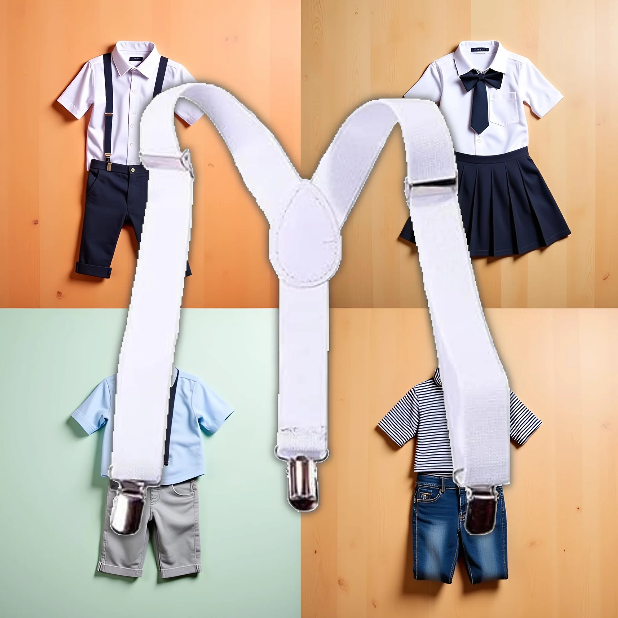 Tirantes elásticos ajustables blancos con clip trasero en Y y clips de metal para niños