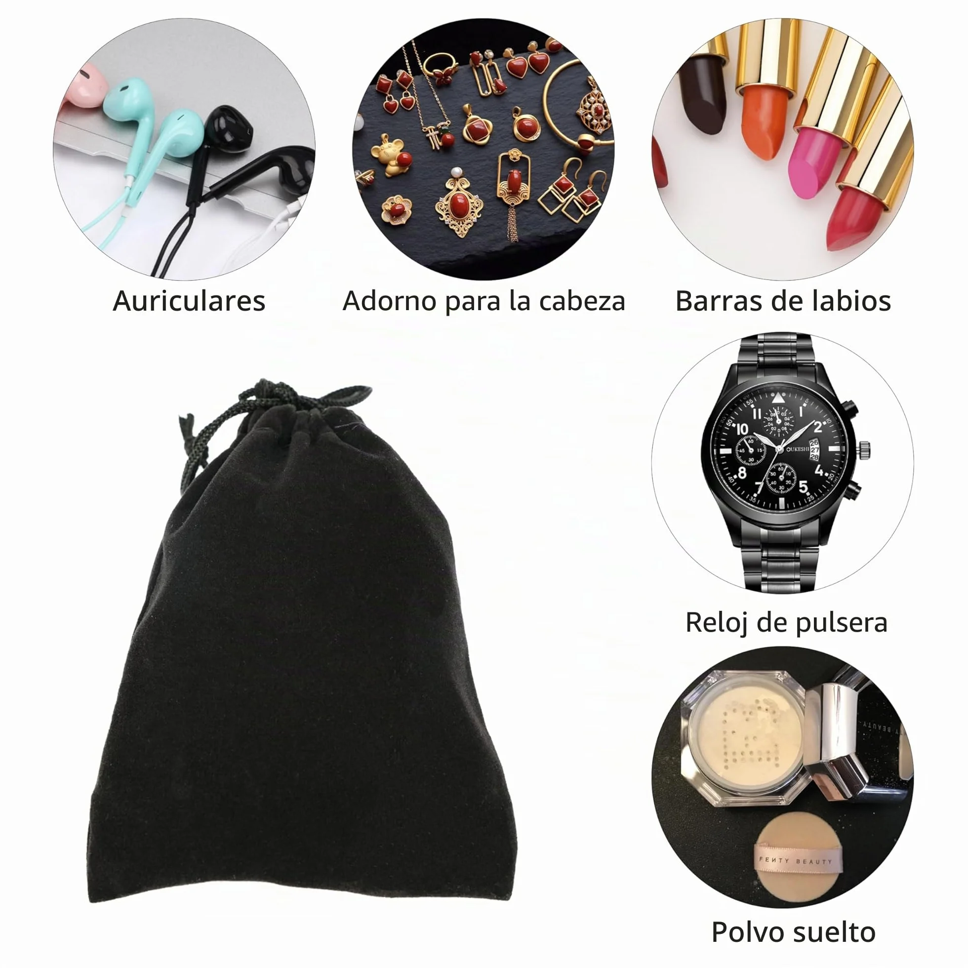 Pack de 5 Bolsas de Terciopelo Negro con Cordón, 10 x 15 cm - Ideal para Joyería, Dulces, Regalos de Boda, Tapones para los Oídos y Llaveros - Bolsitas Multiusos Elegantes y Prácticas