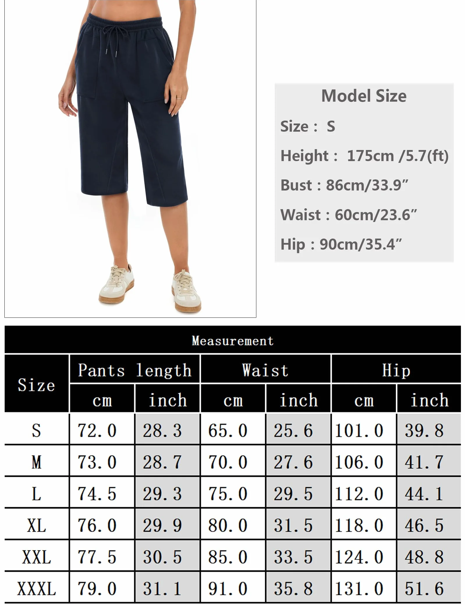 Pantalón Chándal Mujer 3/4 Capri Deportivo con Bolsillos Cintura Elástica Yoga Fitness Correr