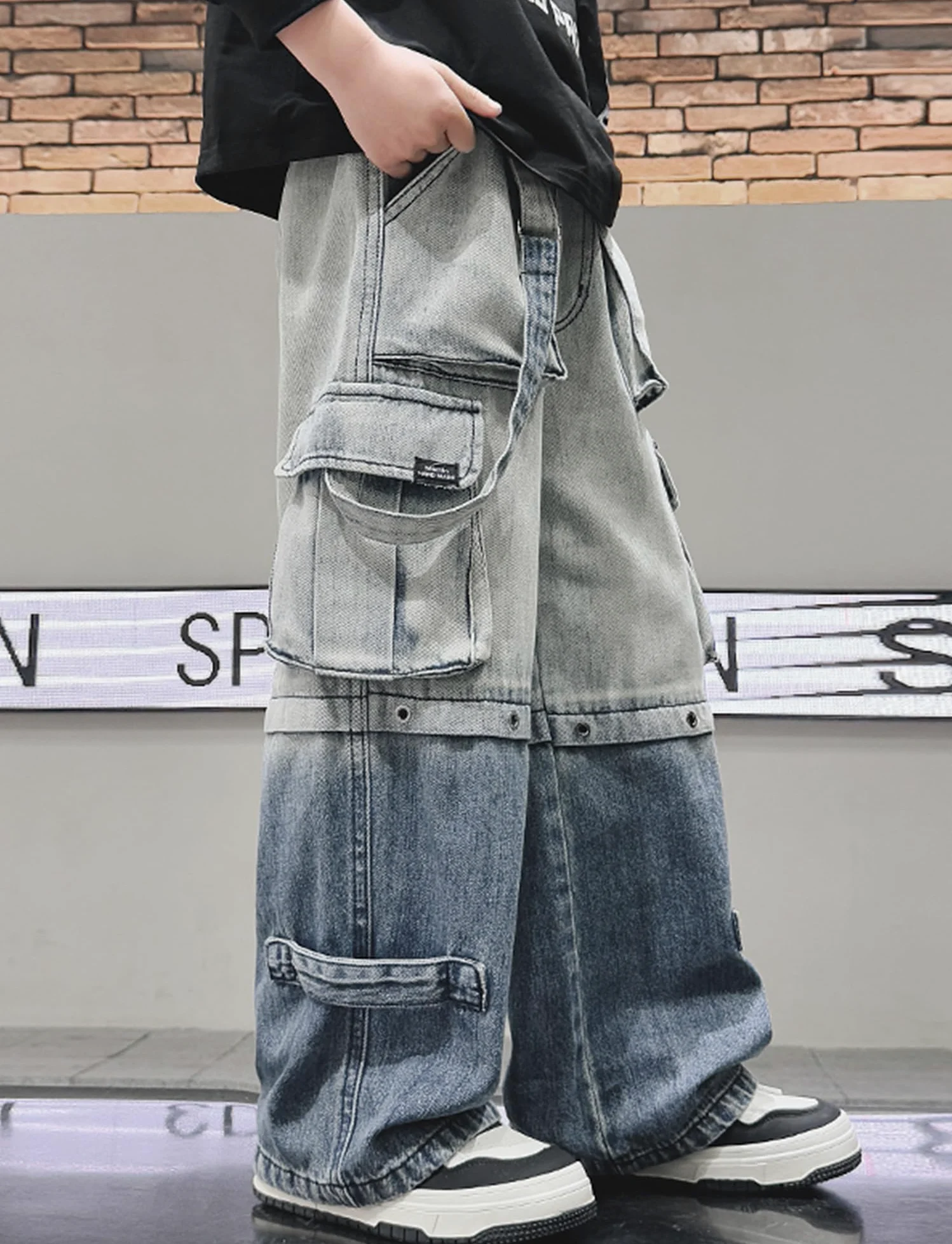 SEAUR Pantalones de mezclilla holgados para niños de 4 a 14 años, estilo cargo, pantalones holgados para adolescentes