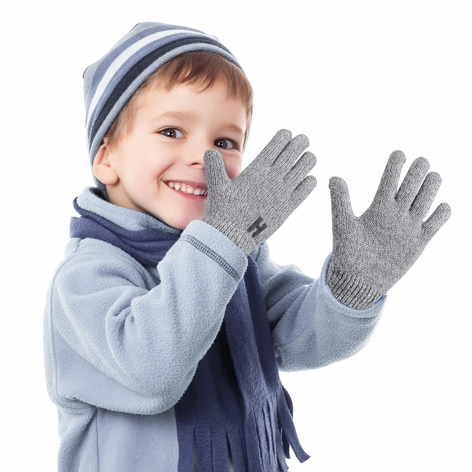 TAGVO Guantes de Invierno para Niños 3 Pares - Guantes de Punto Calientes Elásticos