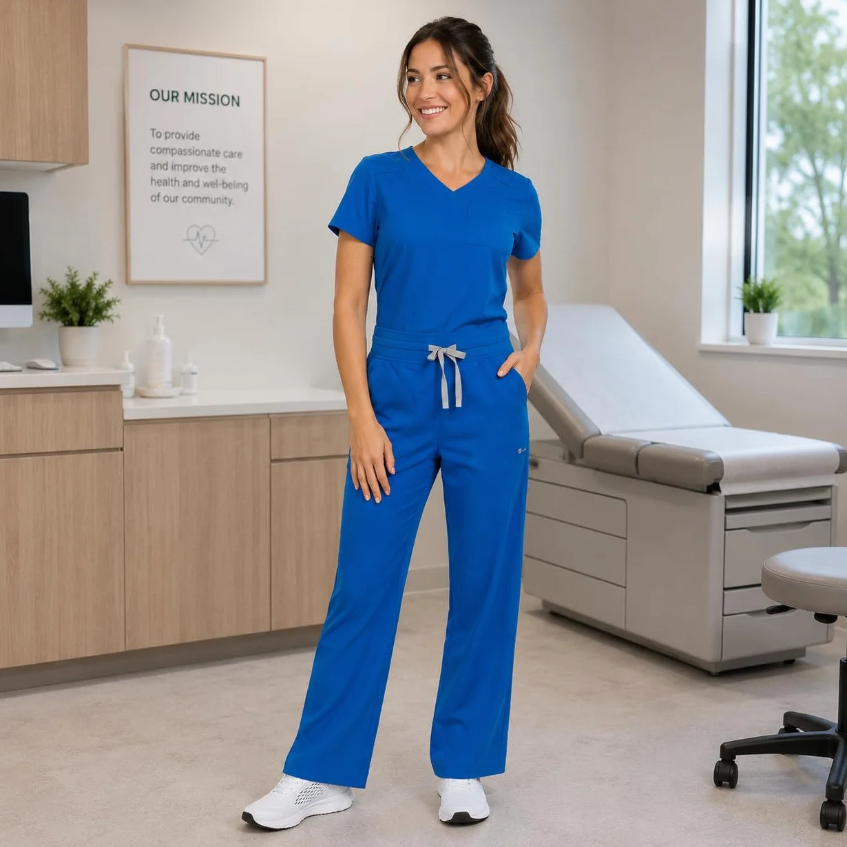 B-well Aurelia Pantalones médicos rectos antimicrobianos antiolores 6 bolsillos cintura ajustable