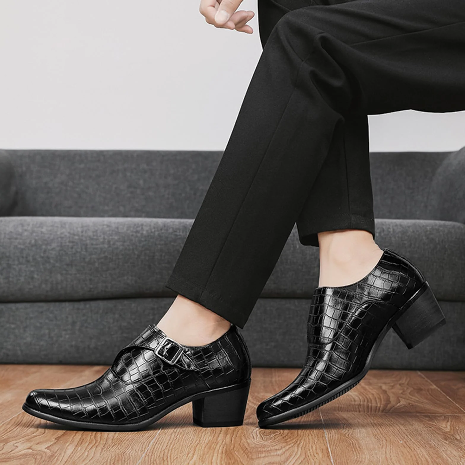 Zapatos de Vestir de Tacón Alto Hombre Cuero Punta Puntiaguda para Fiesta
