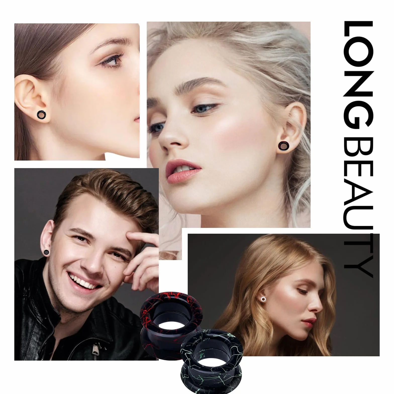 Longbeauty dilatadores de silicona dura oreja piercing doble flared 6 mm - 25 mm
