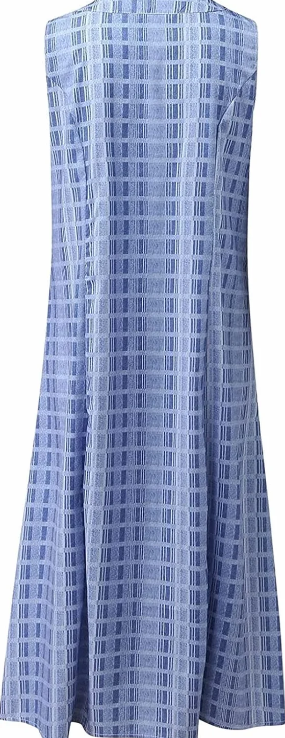 Women Casual Stripe V Neck Sleeveless Long Dress with Pocket Summer Beach Dress