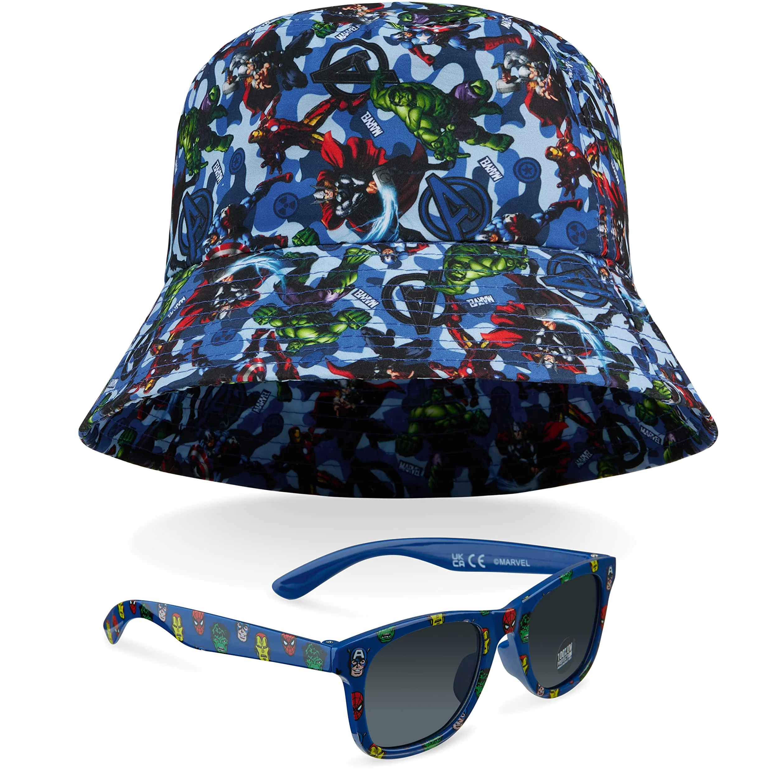 Marvel Gorro Pescador Niño Spiderman Avengers Conjunto Bucket Hat UV 400 Proteccion Solar Playa Verano Talla Unica