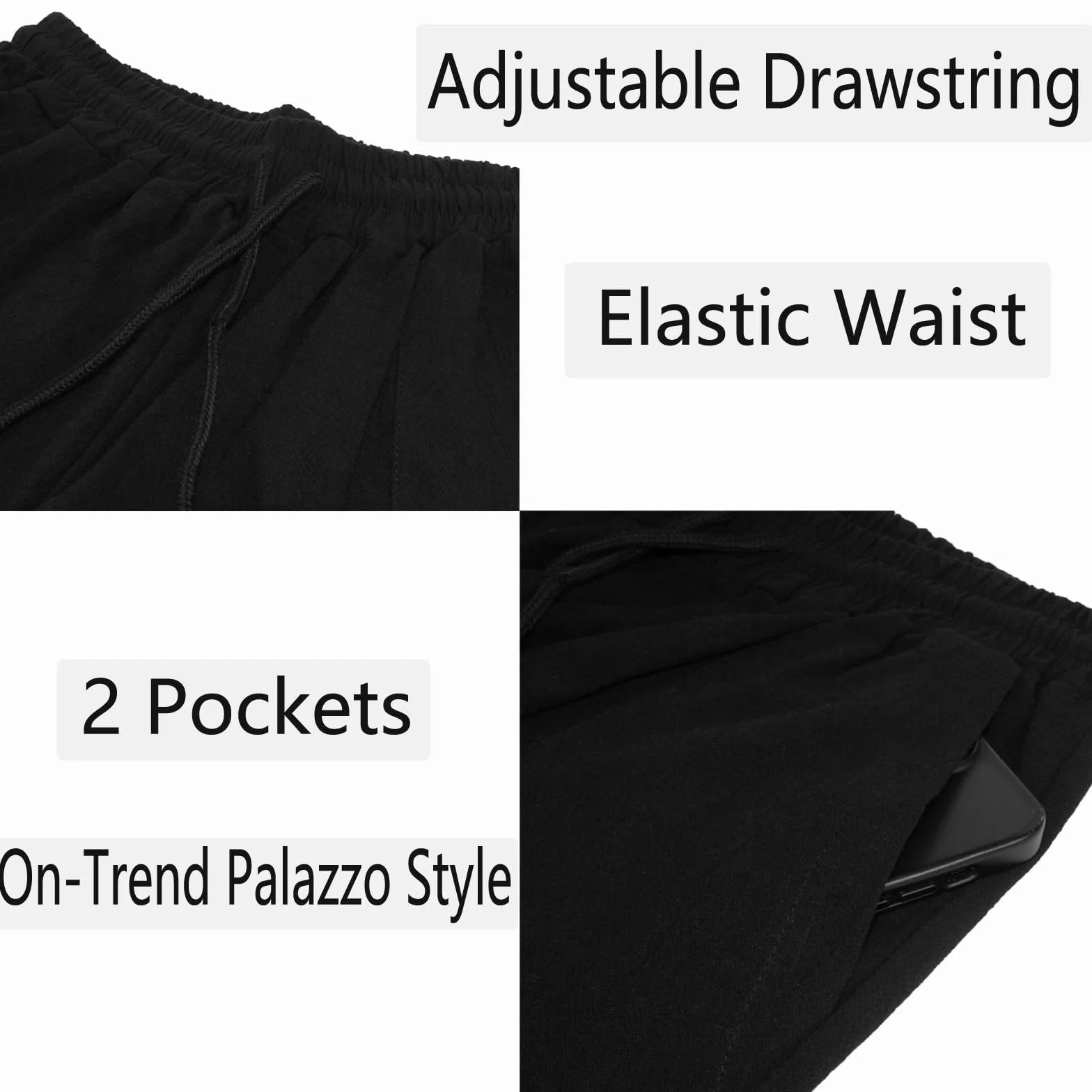 Nuofengkudu Verano Pantalones Mujer Anchos Bolsillos Cordón Ajustable Cintura Alta Ligeros Transpirables Largo Pantalon Pijama Yoga Pants