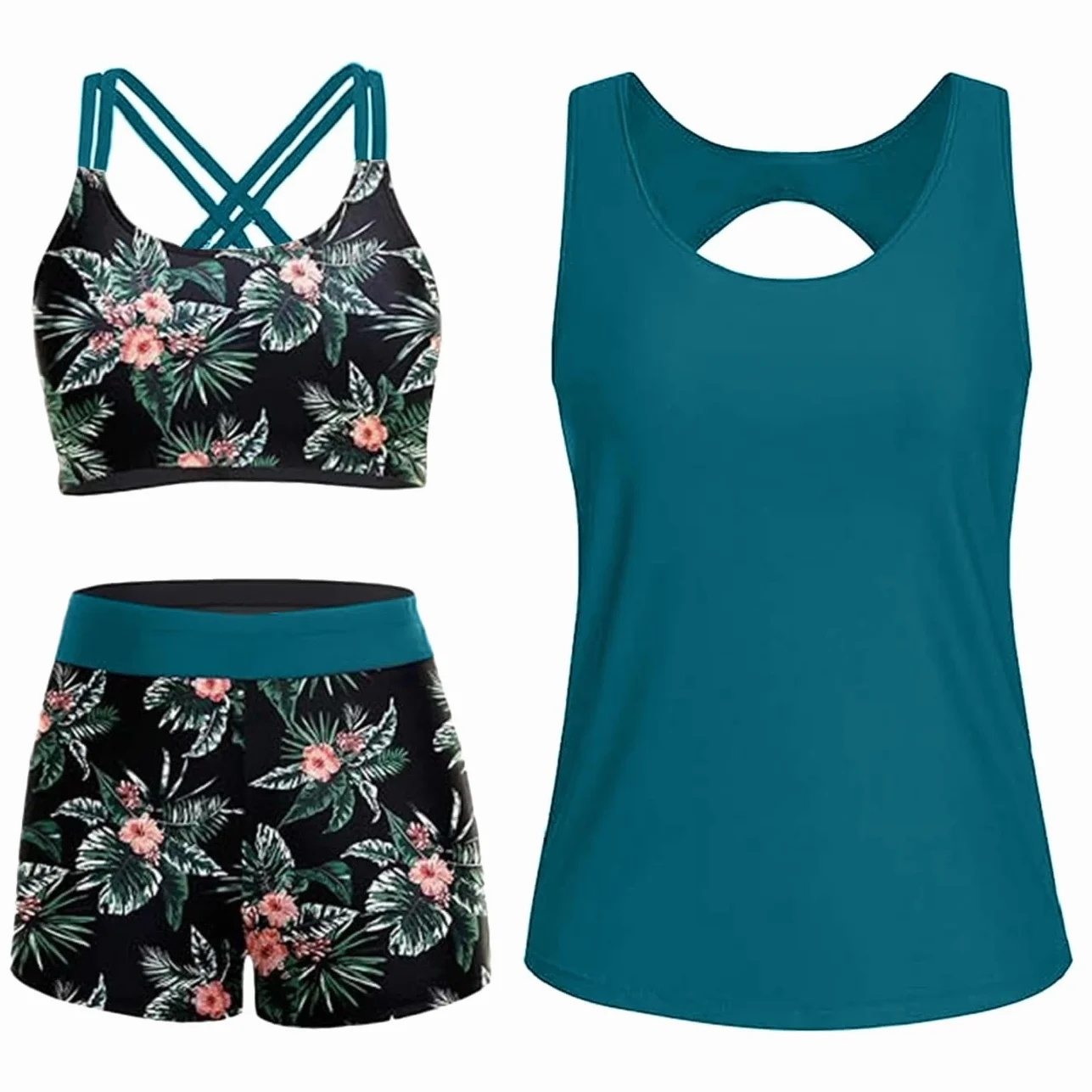 Yutdeng Tankini Mujer 3 Piezas Reductor Barriga Push Up Bañador con Pierna Vientre Plano
