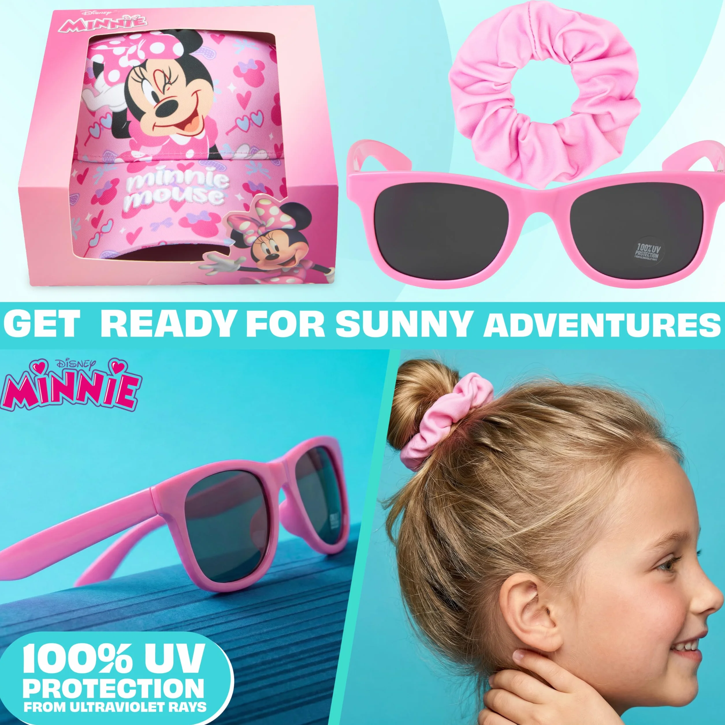 Gorra Niña con Gafas de Sol UV400 y Coletero Set Patrulla Canina Frozen Princesas Disney Minnie Mouse Barrio Sesamo