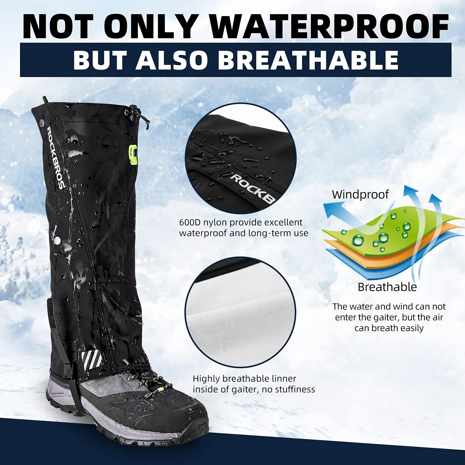 ROCKBROS Polanias Impermeable Polanias Nieve para Piernas a Prueba de Polvo Lluvia Polanias de Senderismo para Escalada Caza Esquí Deporte al Aire Libre,Unisex