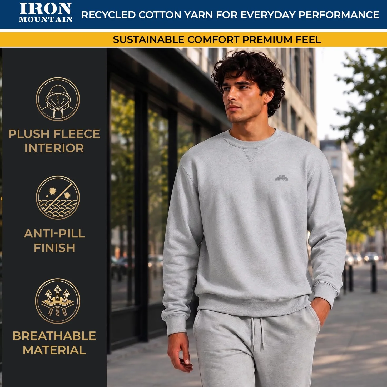 Iron Mountain IMSWT205 Sudadera de Cuello Redondo para Hombre con Hilo Reciclado Anti-Pilling Flexible