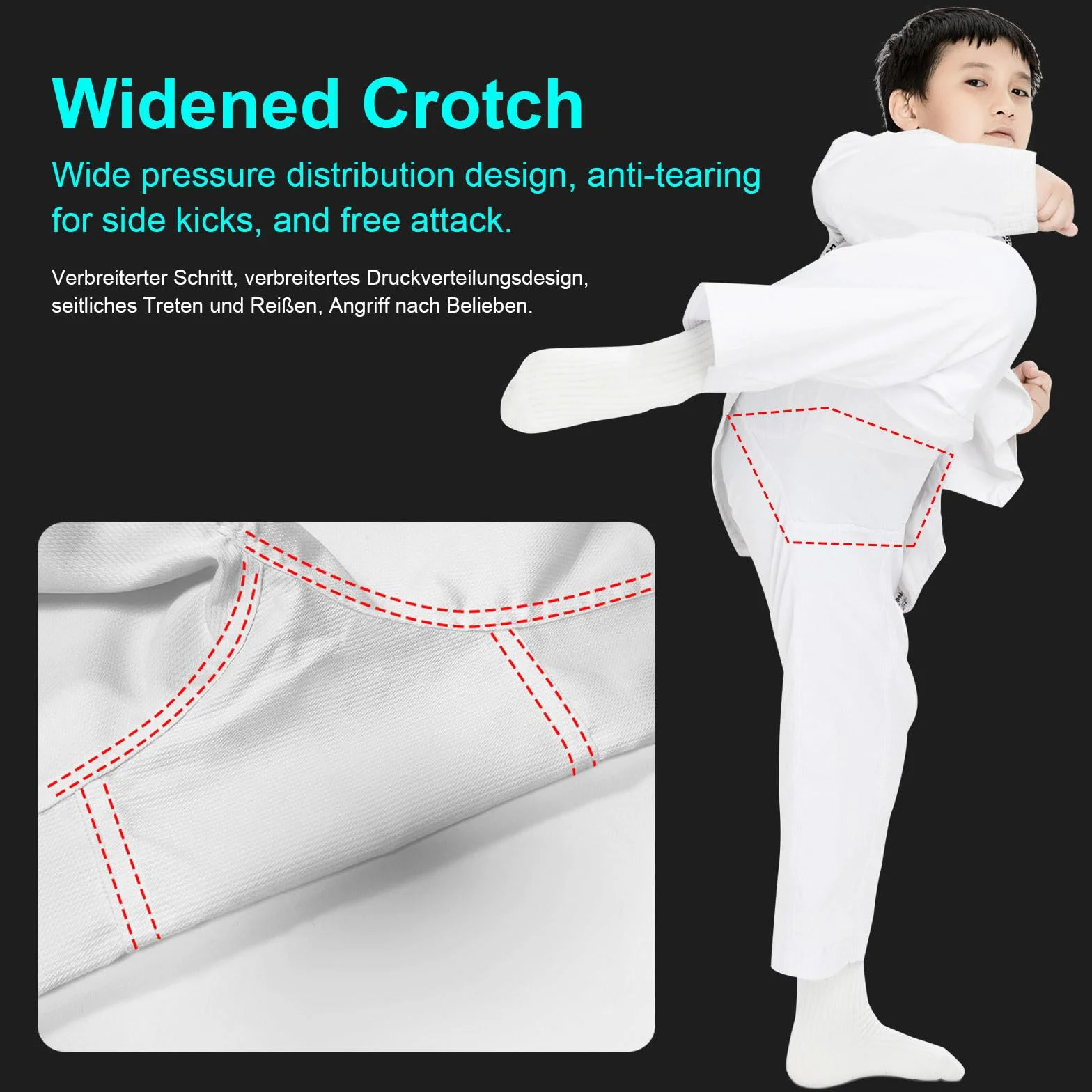 Kimono de Taekwondo ITF para Niños y Adultos, Karate Kimono con Cinturilla, Jiu Jitsu Ligeros Polialgodón, Entrenamiento Sparring Negro-180