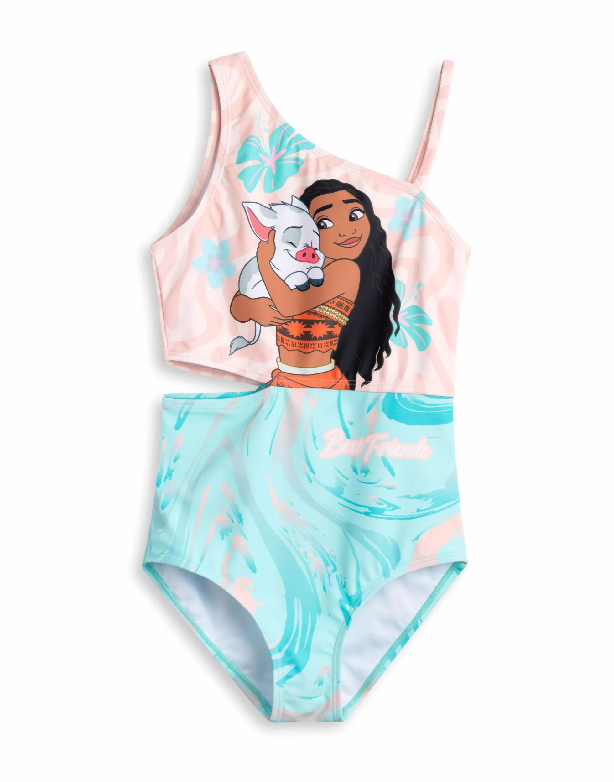 Disney Bañador Moana Niña Rosa Turquesa 1 Pieza Traje Baño Ondas Florales Best Friends