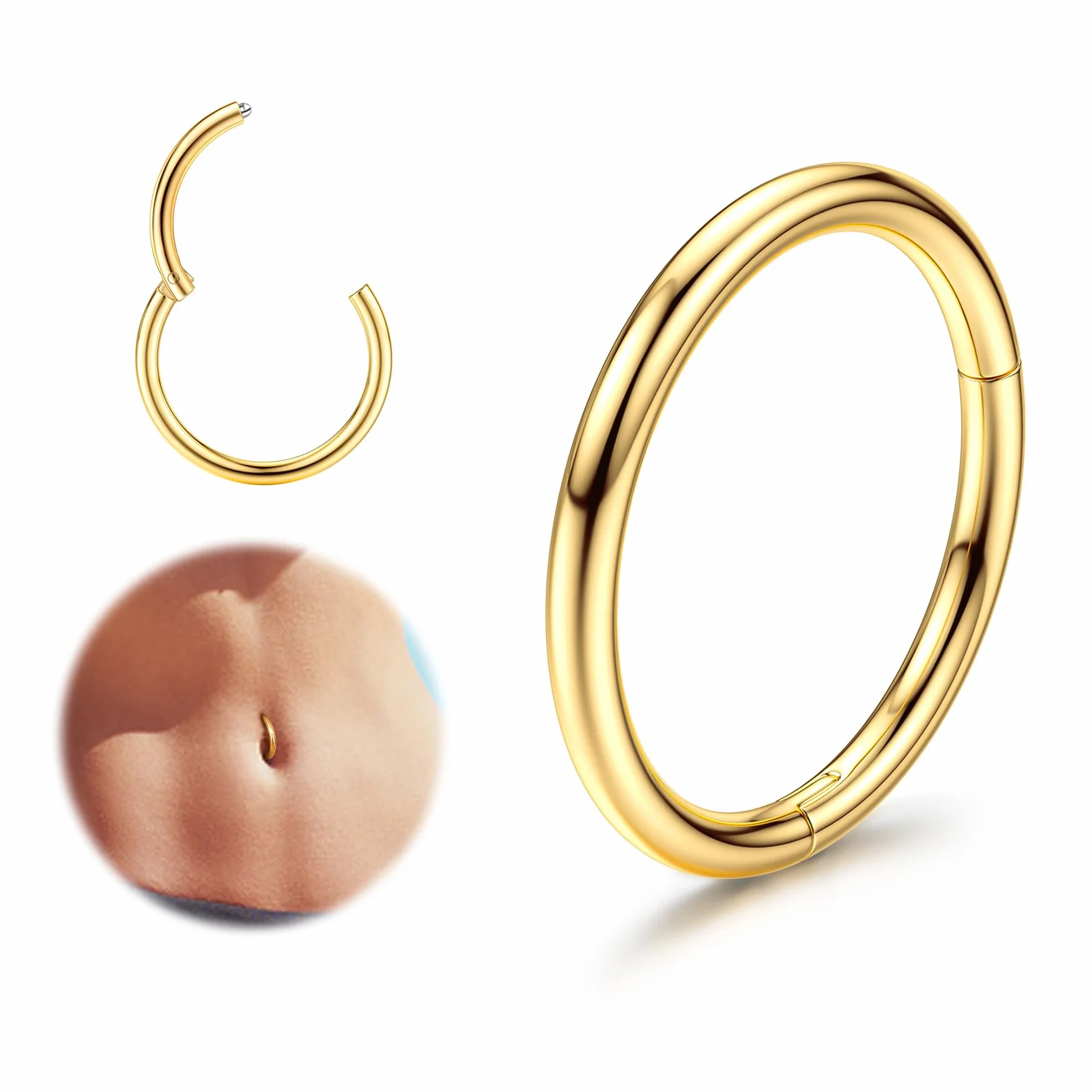 FIOROYAL Piercing de Ombligo 14G Acero Quirúrgico Clicker 8MM 10MM 12MM