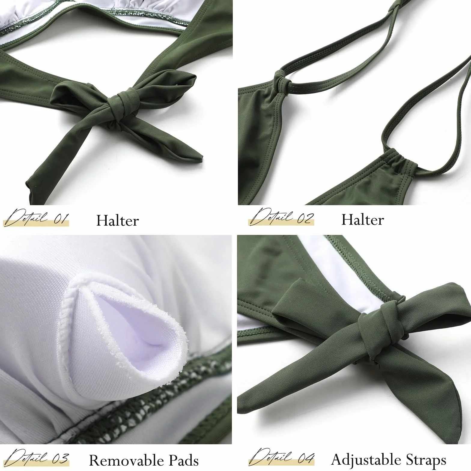 Genfien Mujer Bikini Traje de Baño 2 Piezas Cuello en V Push Up con Triángulo Halter