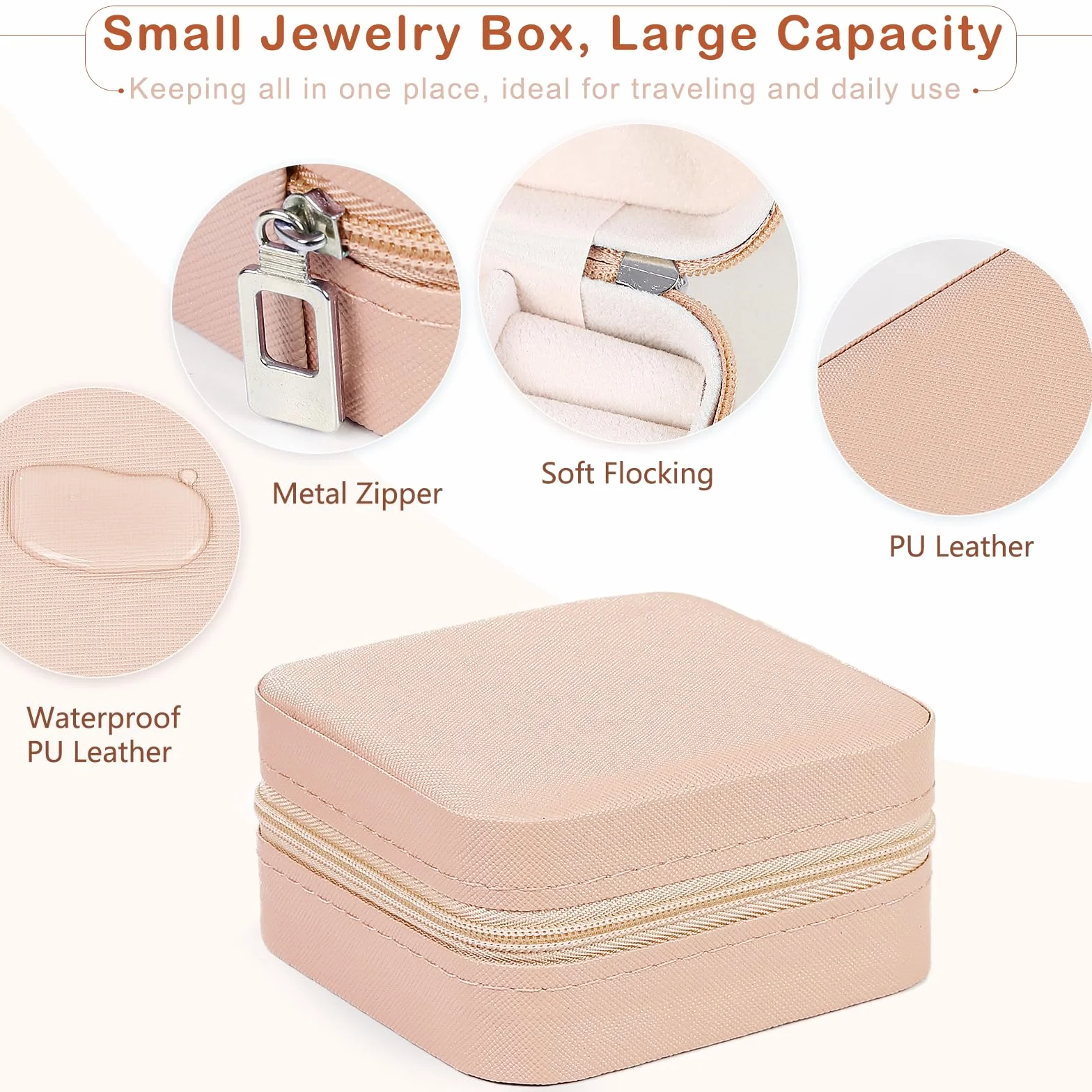 AiQInu Estuche Joyero Pequeño Doble Capa de Viaje para Mujeres, Organizador de Cuero PU para Anillos Pendientes Collar