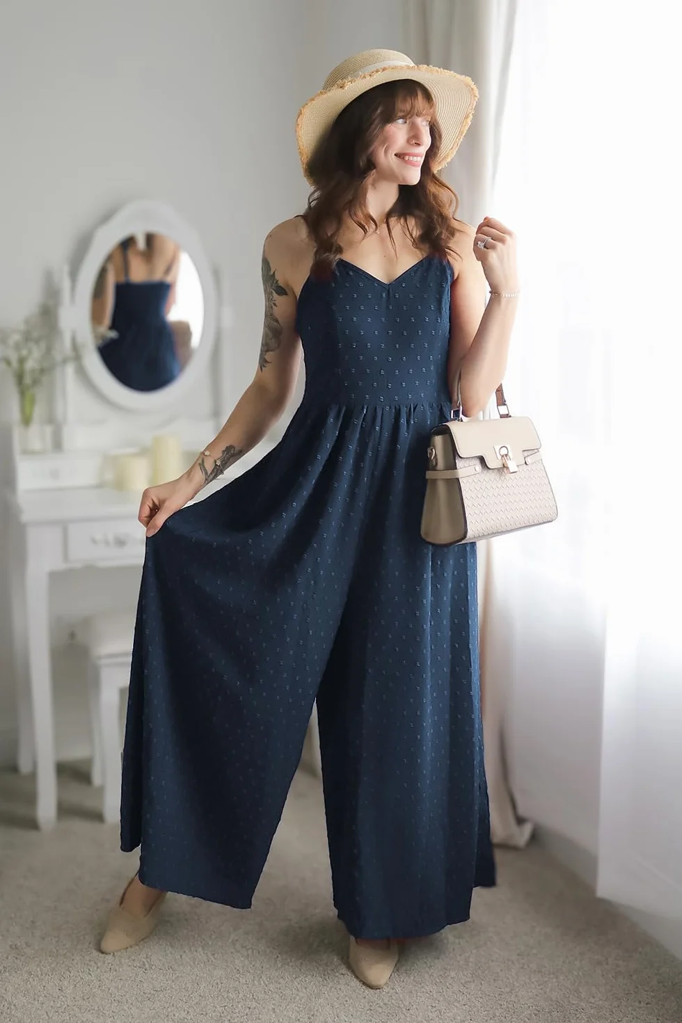 Monos de pierna ancha para mujer elegante verano casual LAISHEN Mameluco con bolsillos