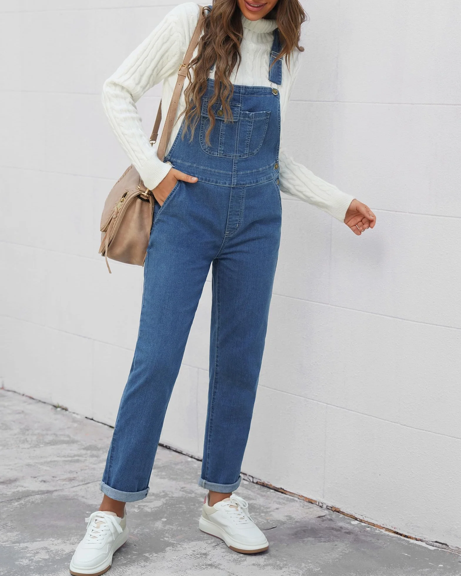Peto vaquero mujer elástico pierna recta overall mezclilla correas ajustables