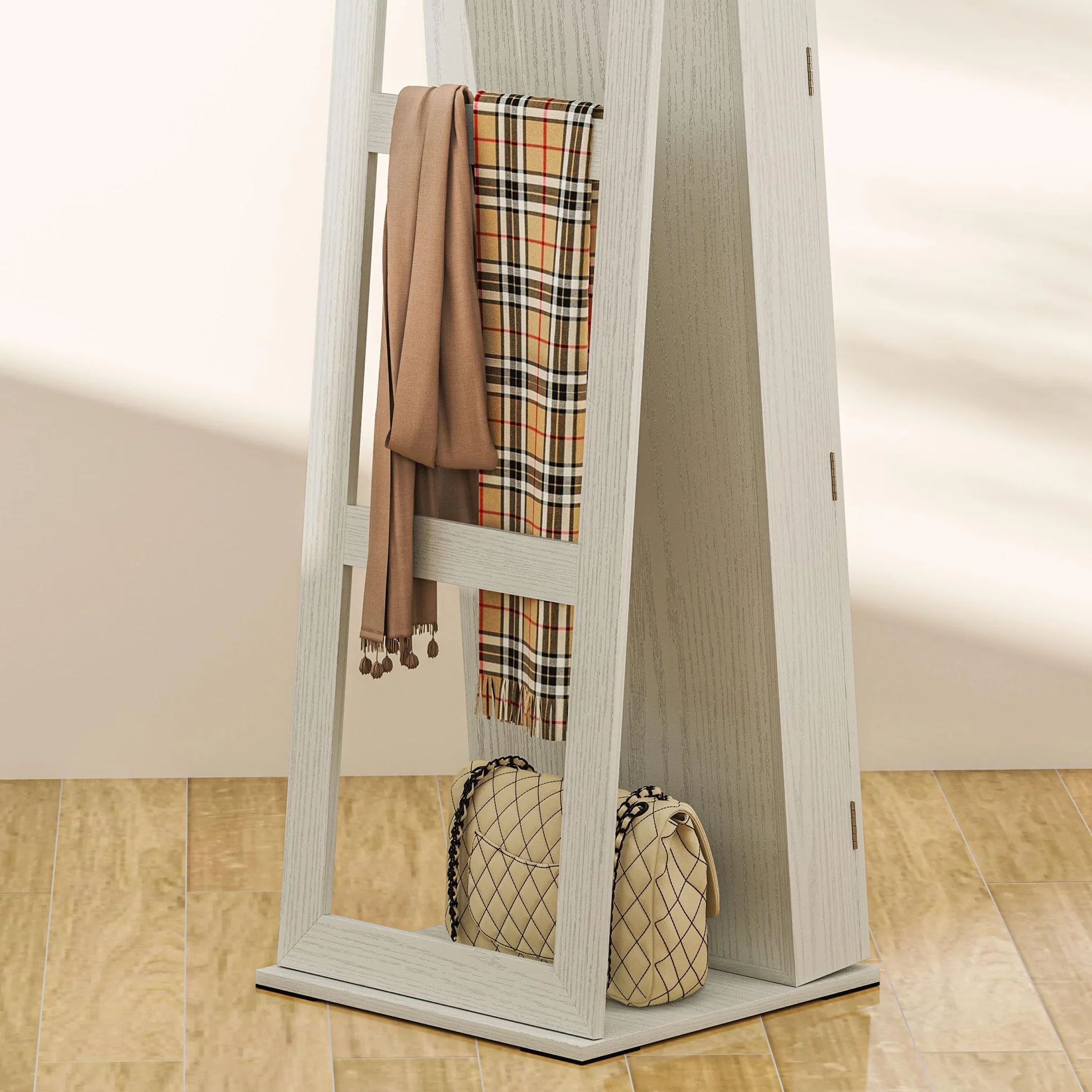 HOMCOM Espejo Joyero de Pie con Luces LED y Cerradura Armario de Joyas Blanco Veta Madera