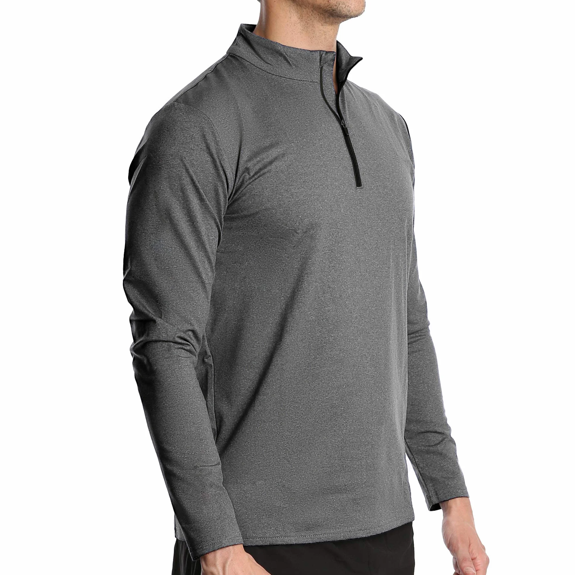 Camiseta deportiva de manga larga con cremallera 1/4 para hombre, secado rápido