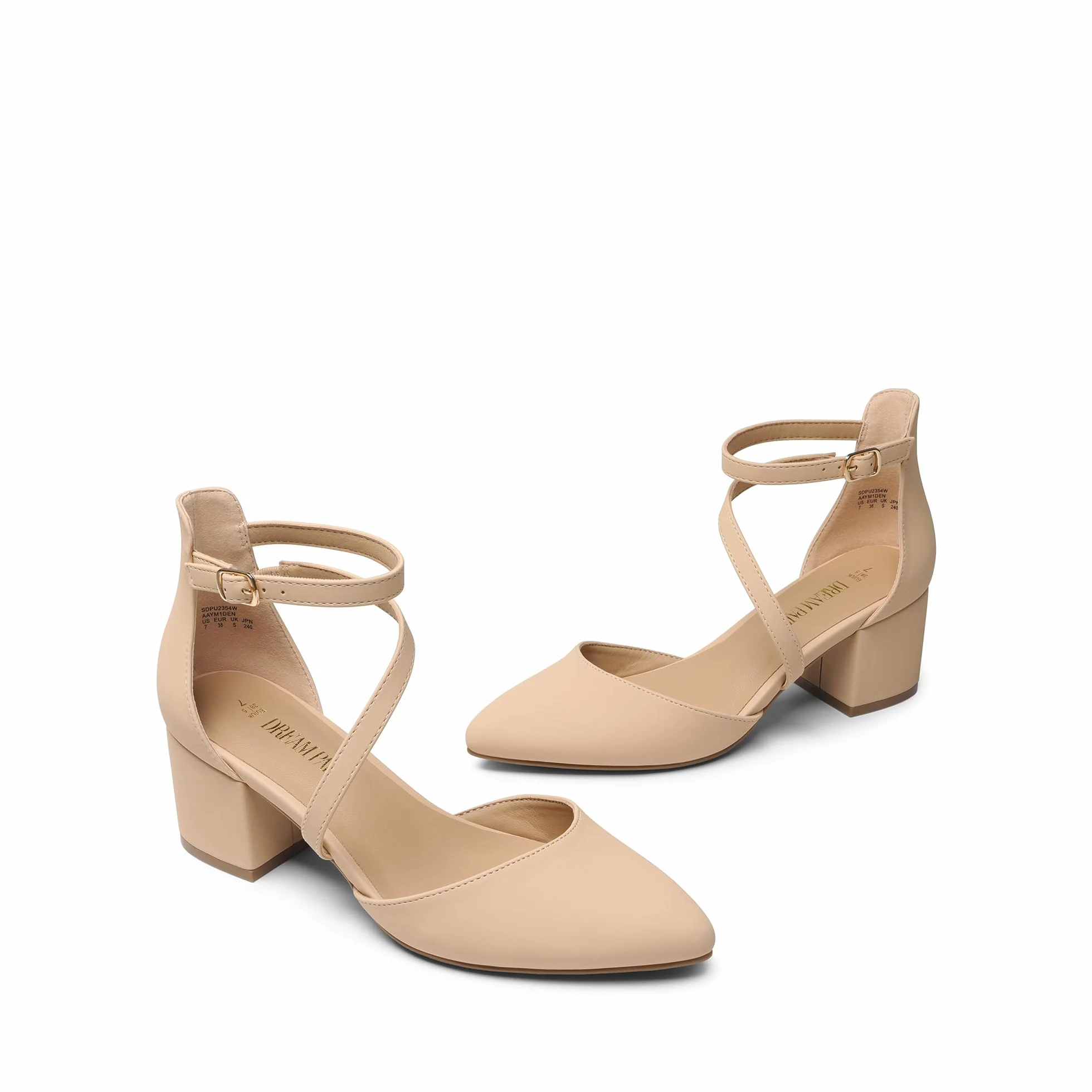 DREAM PAIRS Zapatos de Tacón Bajo Clásicos de Punta Afilada con Hebilla de Tobillo