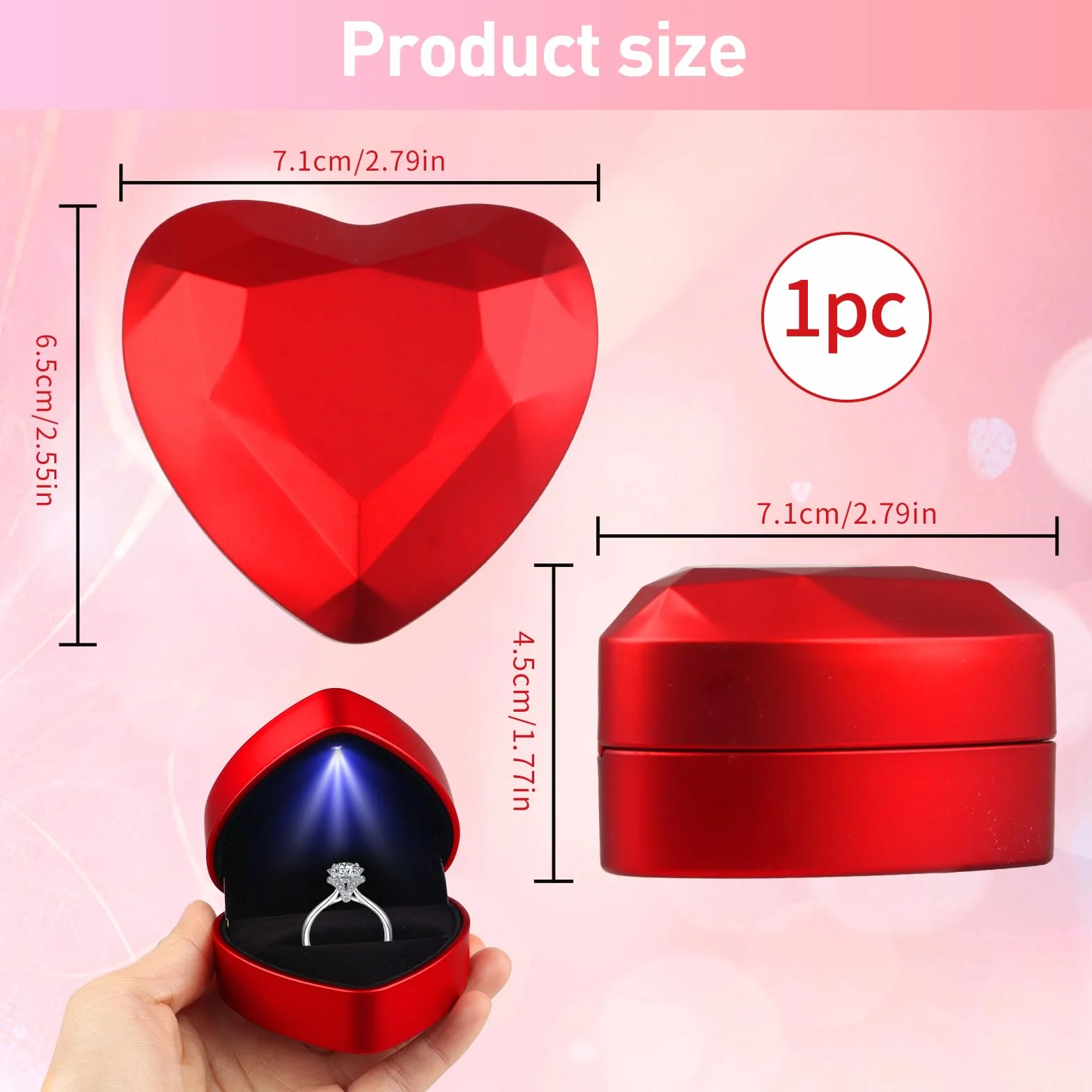Caja de anillo con luz LED en forma de corazón para propuesta de boda San Valentín