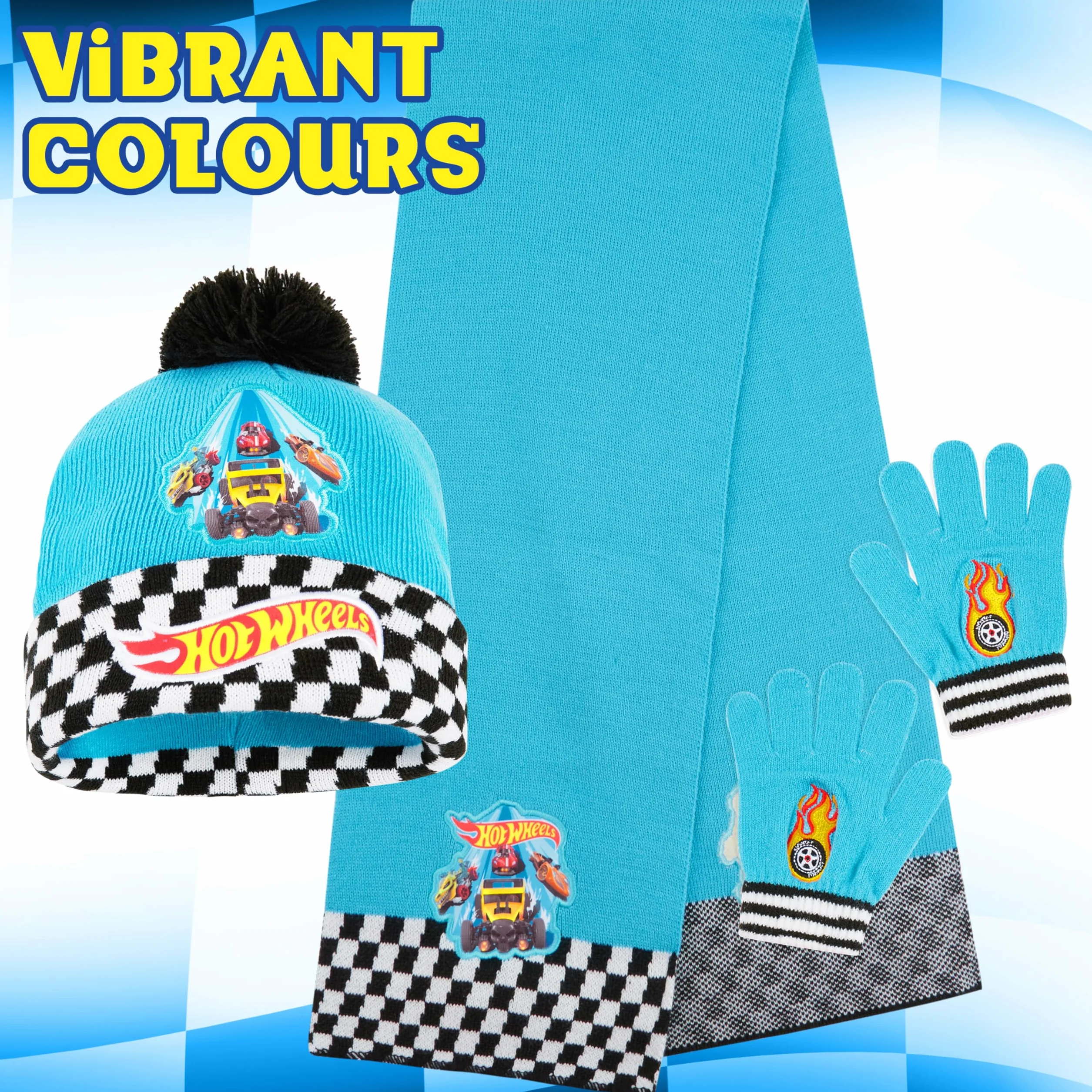 Hot Wheels Set de Invierno 3 Piezas Gorro Pompón Bufanda Guantes para Niños