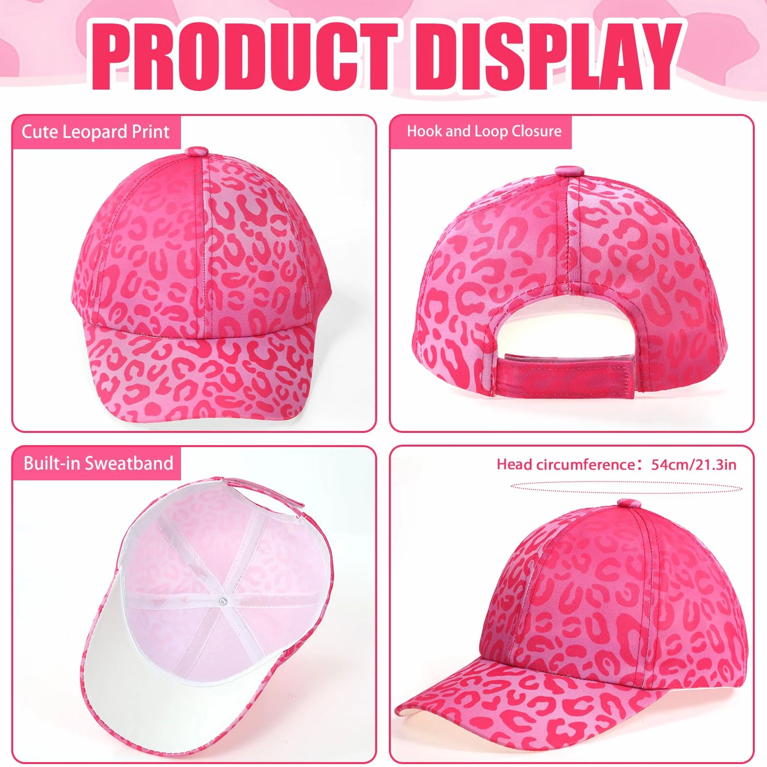 Gorra de Béisbol para Niñas con Gafas de Sol Protección UV Ajustable Estampado de Leopardo Verano 3-10 Años