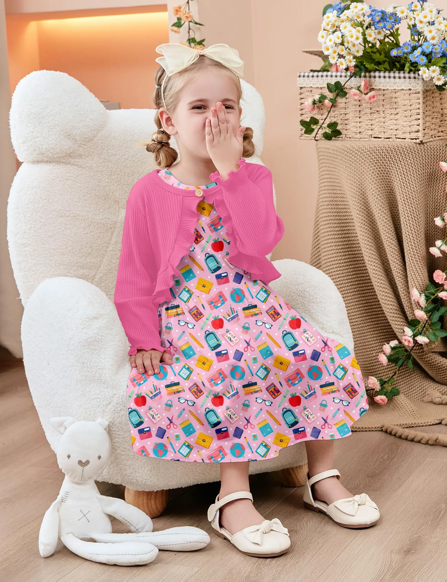 Vestidos sin mangas para niña pequeña y cárdigan de manga larga con volantes, trajes de otoño de 2 piezas para 2-8T