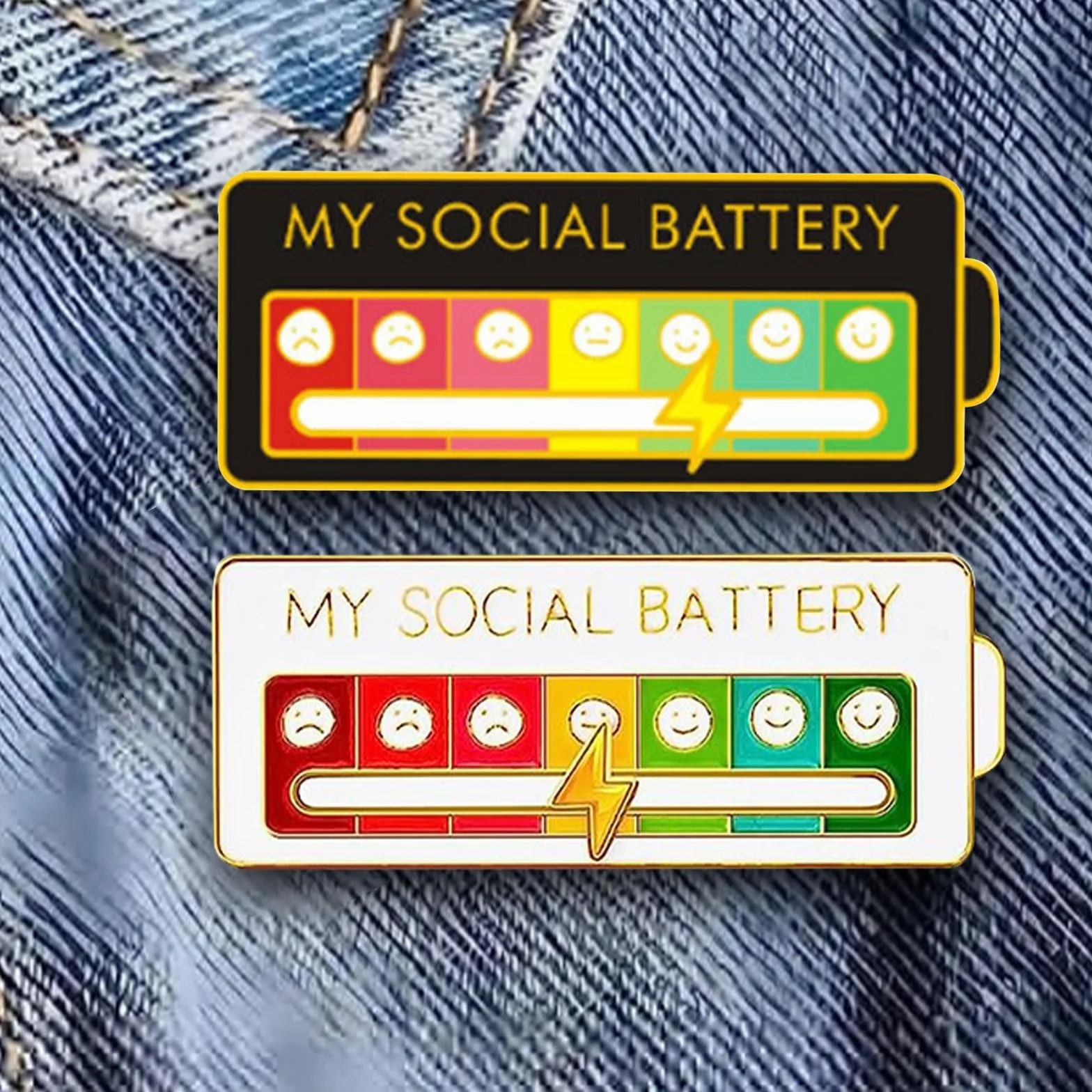 Social Battery Pin 2 Piezas Broche Estado de Ánimo Social 7 Días Agujas Humor Interactivas Pines Esmalte