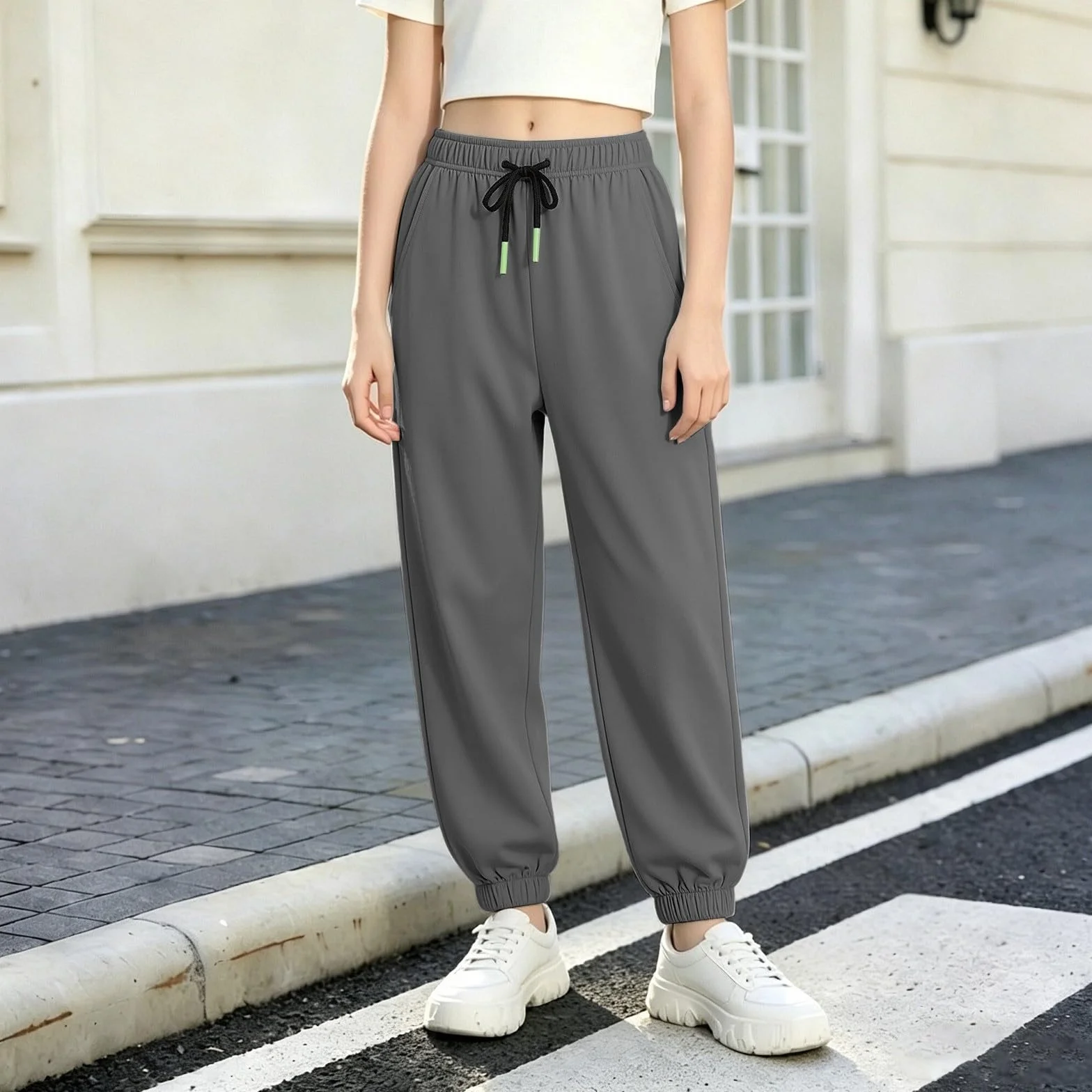 Pantalones Joggers Niños Cintura Elástica Chándal Corte Holgado Pierna Ancha Secado Rápido Transpirable Deporte