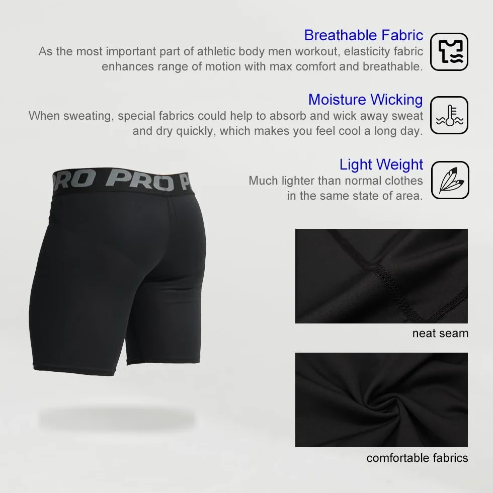 LANBAOSI 3 Piezas Pantalones Cortos de Compresión Hombre Running Gimnasio Transpirable Secado Rápido