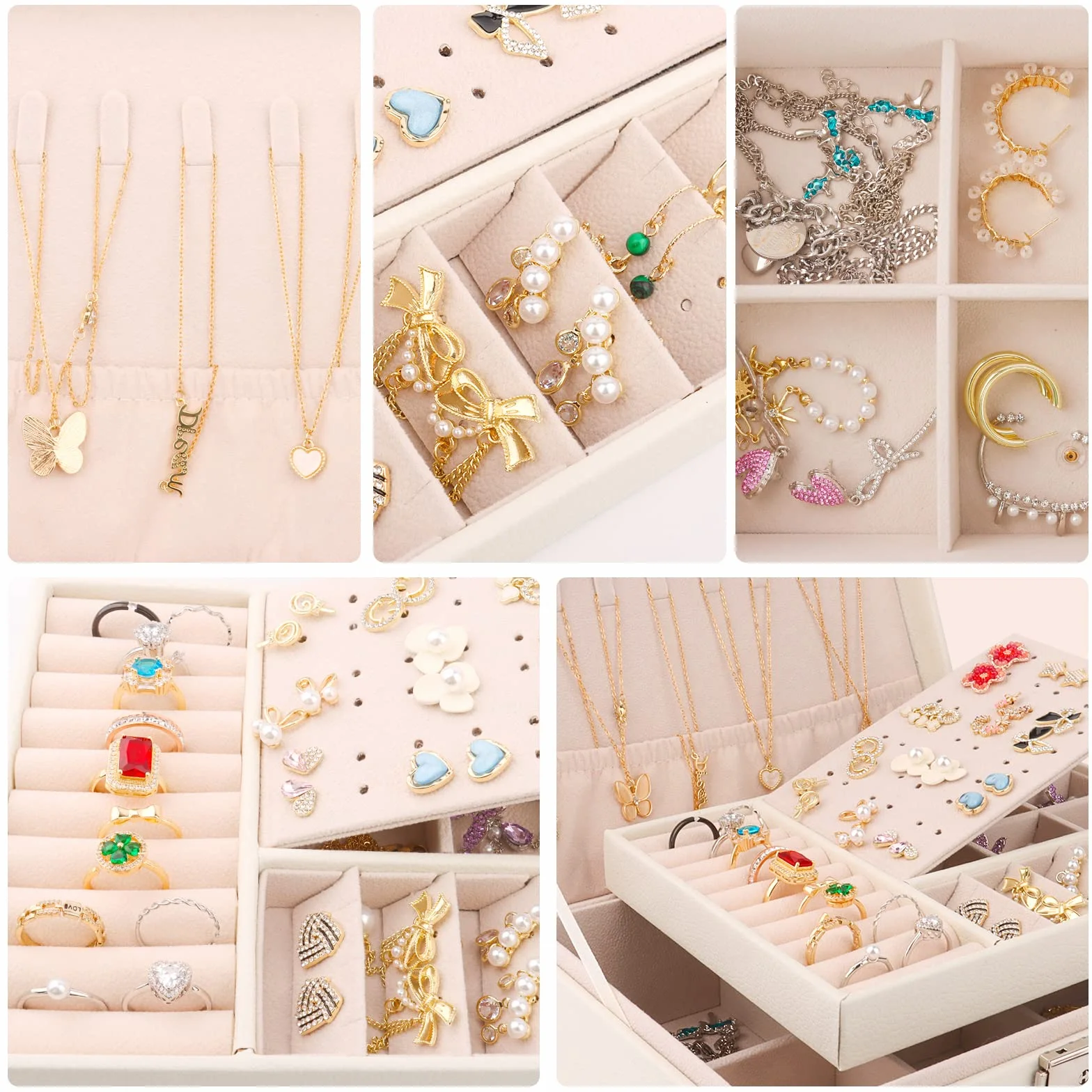 talifoca Joyeros Mujer, 2 Capas Caja Joyero Organizador de Joyas de Cuero PU para Pendientes, Anillos, Aretes, Pulseras y Collares