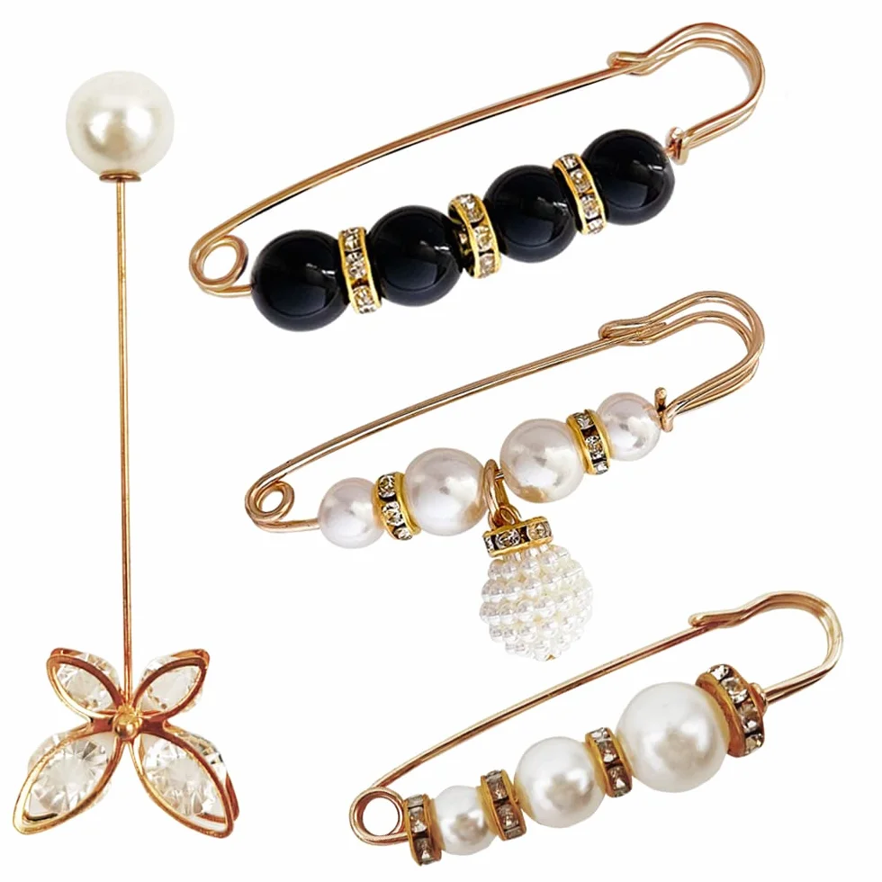 Broche de Perlas 4 Piezas Broche de Mujer Imitación Imperdibles para Suéteres Camisas