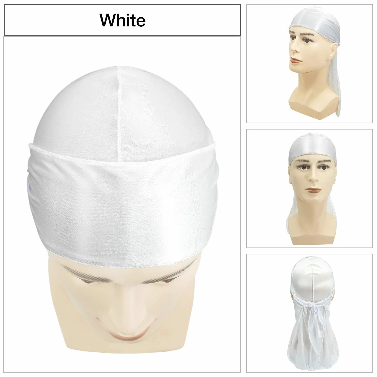 Hairizone 3 piezas de Durag Suave Sedoso Gorra para hombres Mujeres con capucha 1 Wave (negro, blanco, rojo vino)