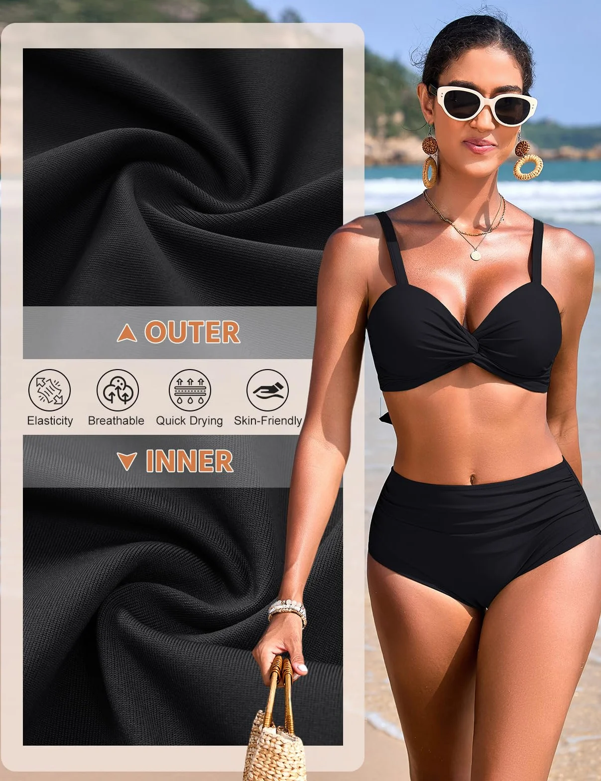 Bikinis Mujer Cintura Alta Reductor Sexy Escote en V Push Up con Relleno Traje de Baño Diseño de Bloques de Color